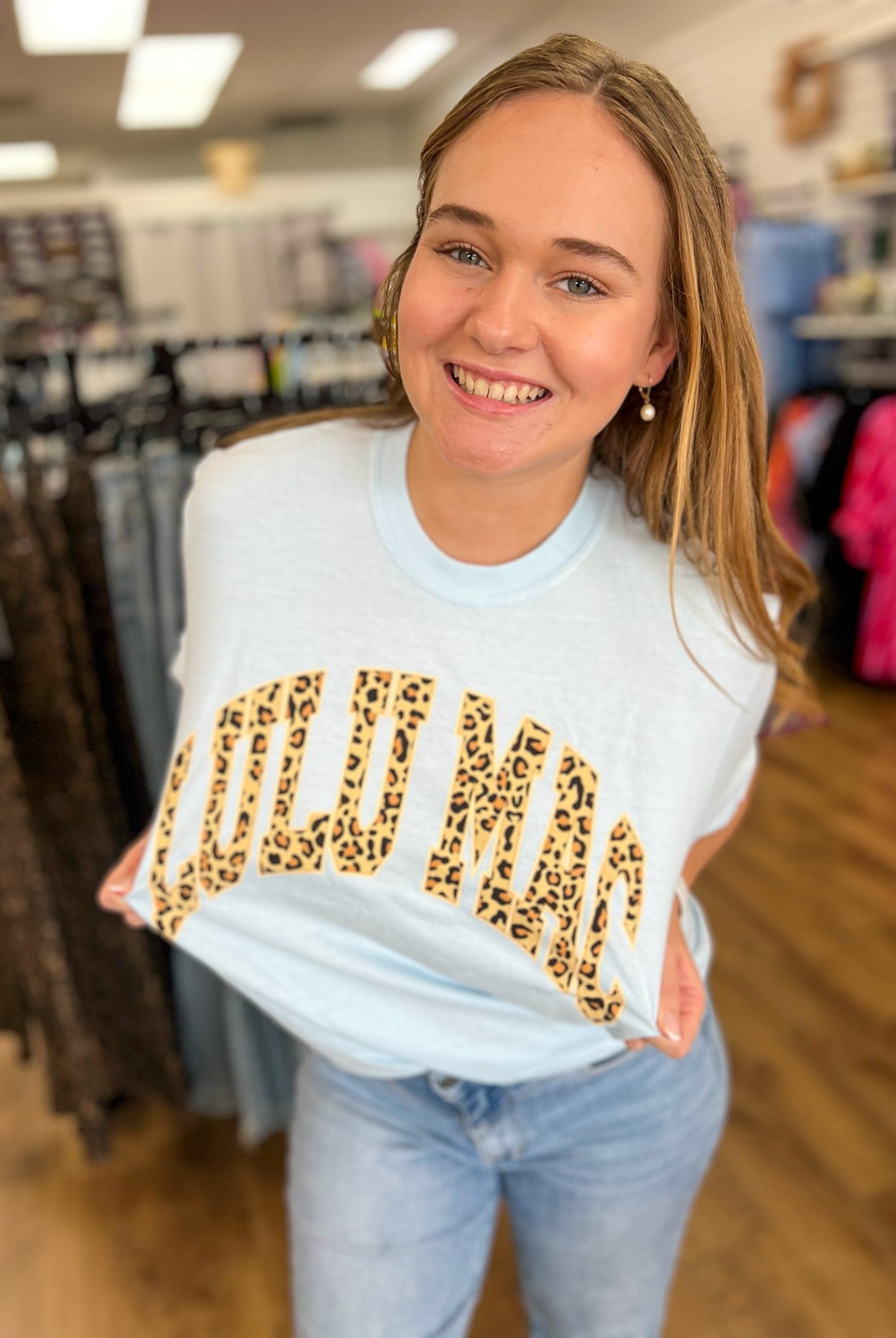 Lulu Mac Leopard Adult Chambray Comfort Colors Tee - A'Bekah's Boutique
