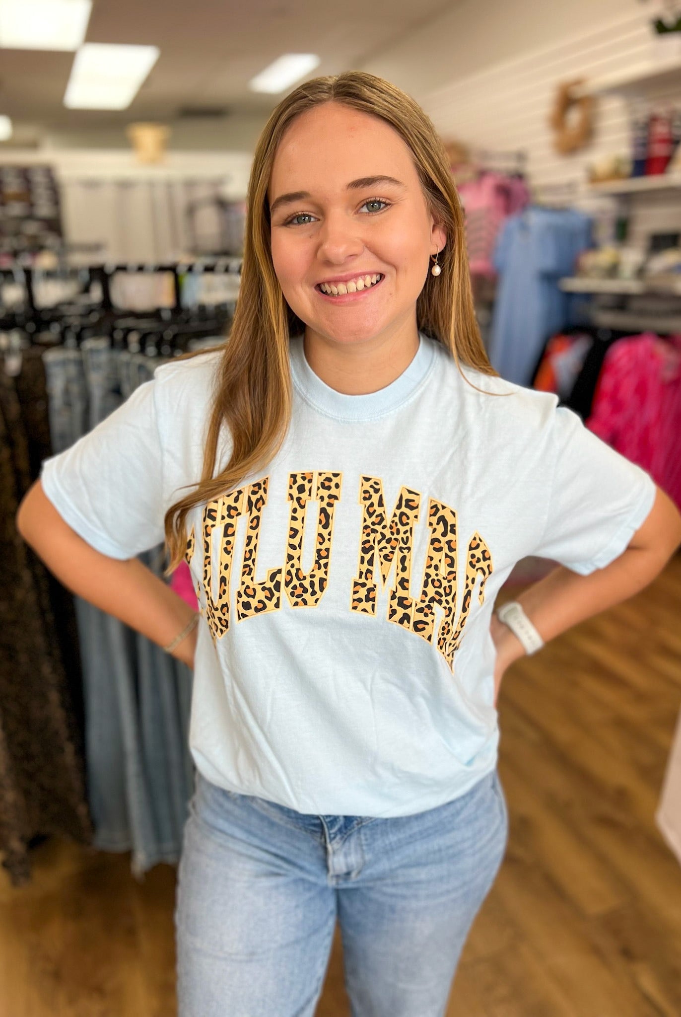 Lulu Mac Leopard Adult Chambray Comfort Colors Tee - A'Bekah's Boutique