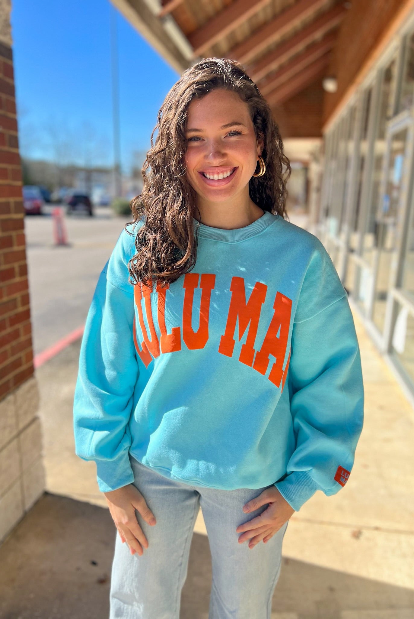 LULU MAC Light Blue/Coral Sweatshirt - A'Bekah's Boutique