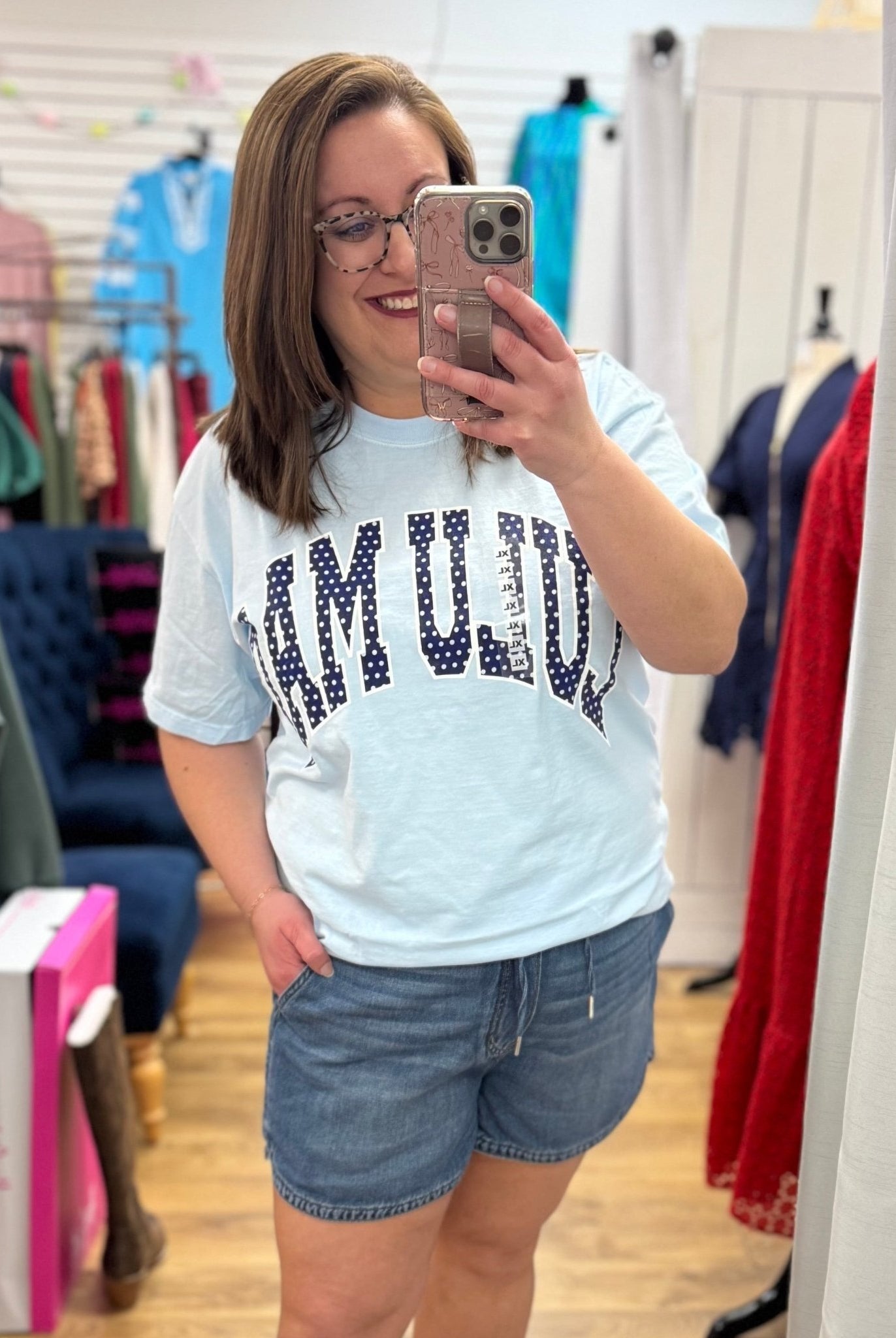 Lulu Mac Polka Dot Adult Chambray Comfort Colors Tee - A'Bekah's Boutique