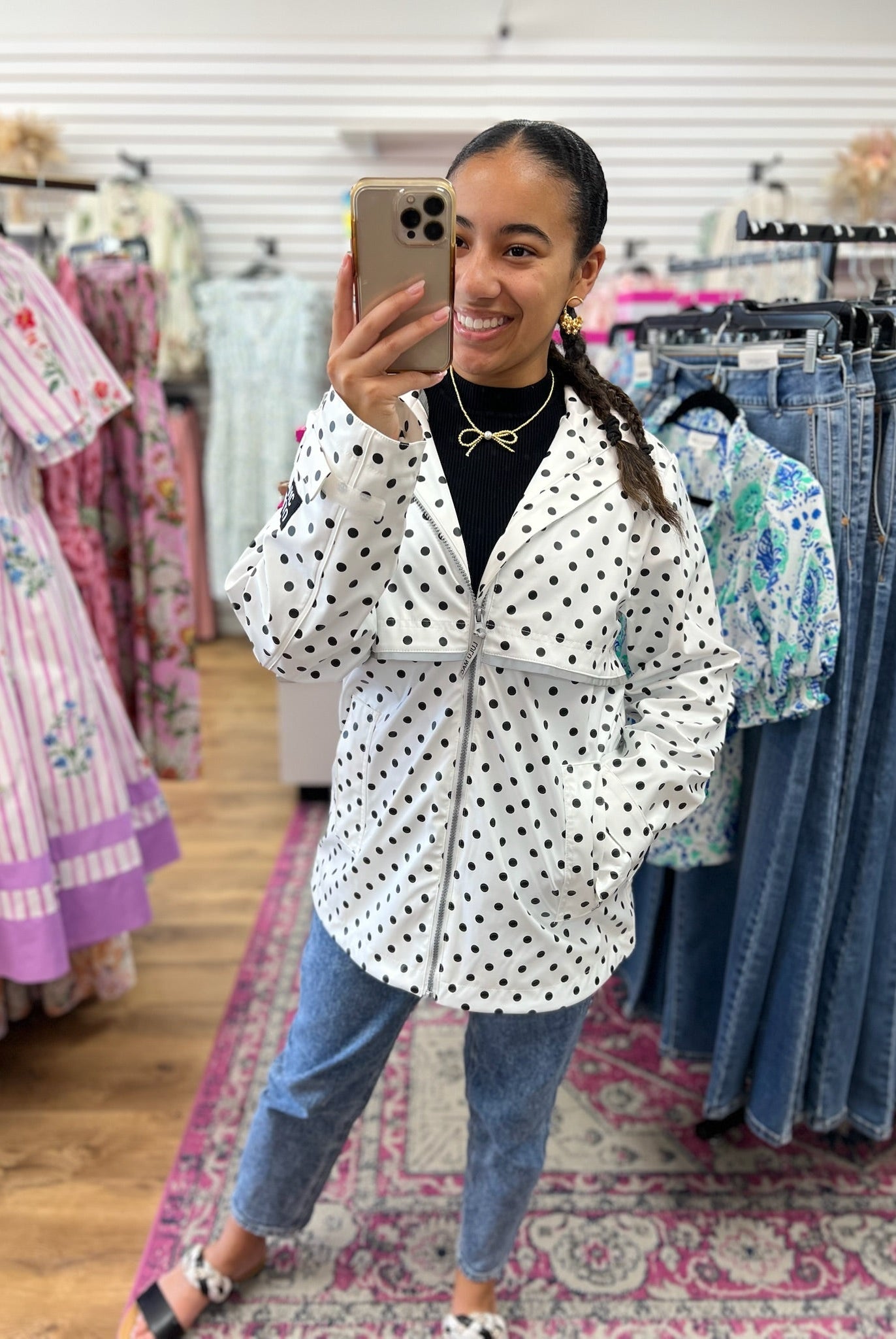 Lulu Mac White Raincoat with Black Polka Dots - A'Bekah's Boutique