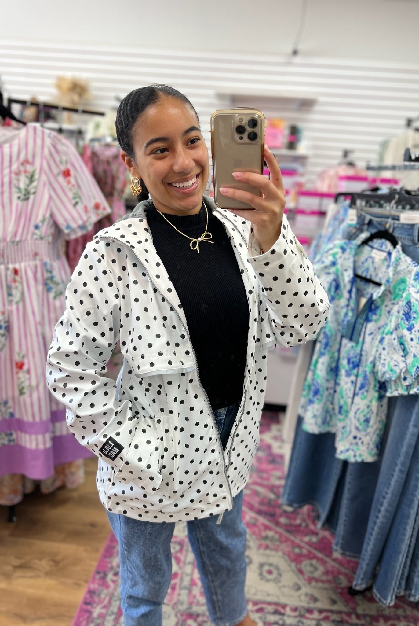 Lulu Mac White Raincoat with Black Polka Dots - A'Bekah's Boutique