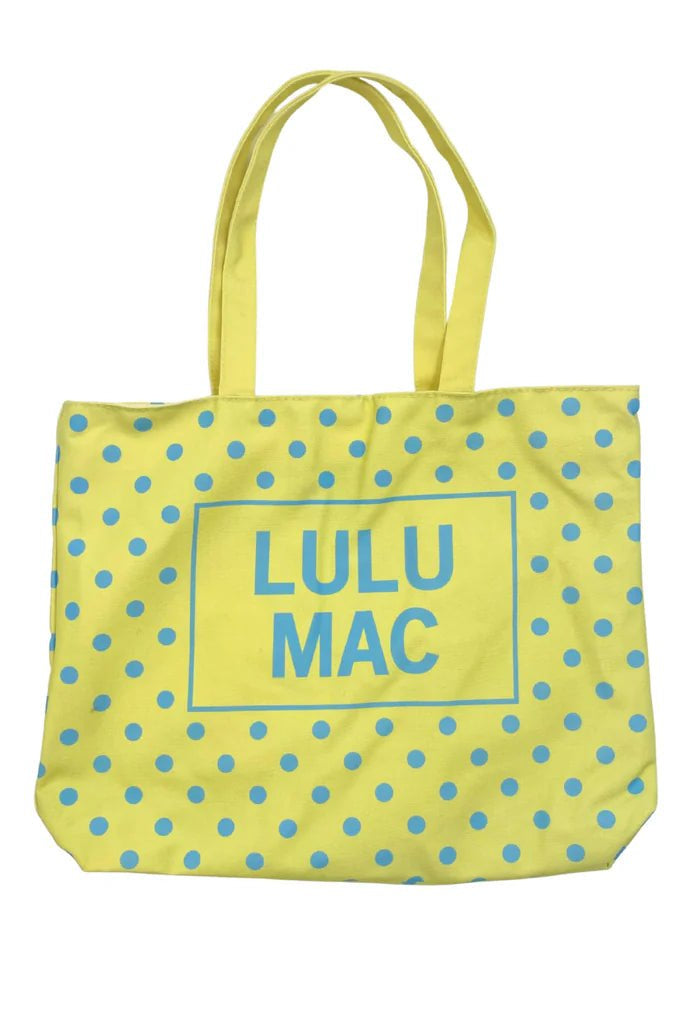 Lulu Mac Yellow with Blue Polka Dots Tote Bag - A'Bekah's Boutique