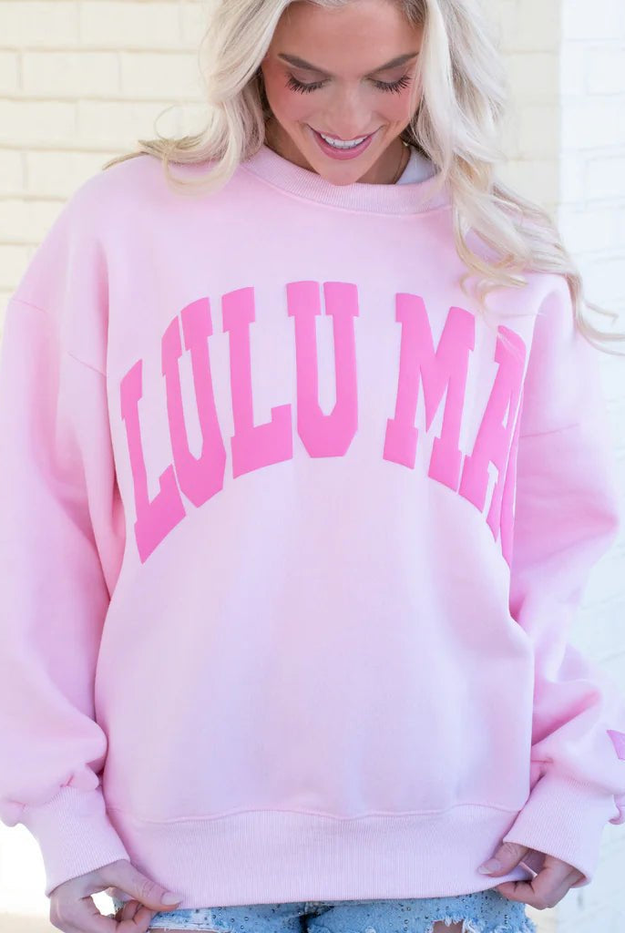 LULUMAC Light Pink Sweatshirt with Darker Pink Lettering - A'Bekah's Boutique