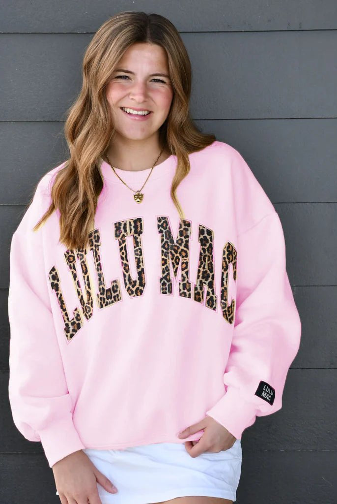 LULUMAC Pink Sweatshirt with Leopard Lettering - A'Bekah's Boutique