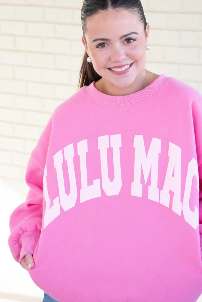 LULUMAC Pink Sweatshirt with Light Pink Lettering - A'Bekah's Boutique
