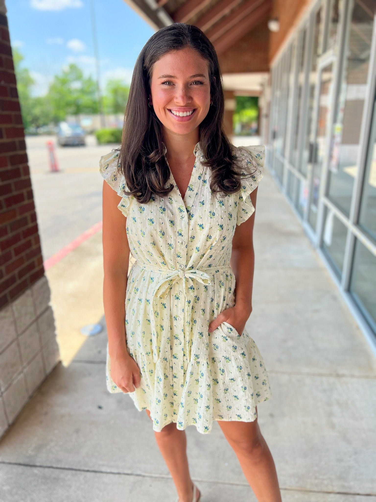 Make It Last Ivory Floral with Ruffle Sleeve and Tie Waist - A'Bekah's Boutique