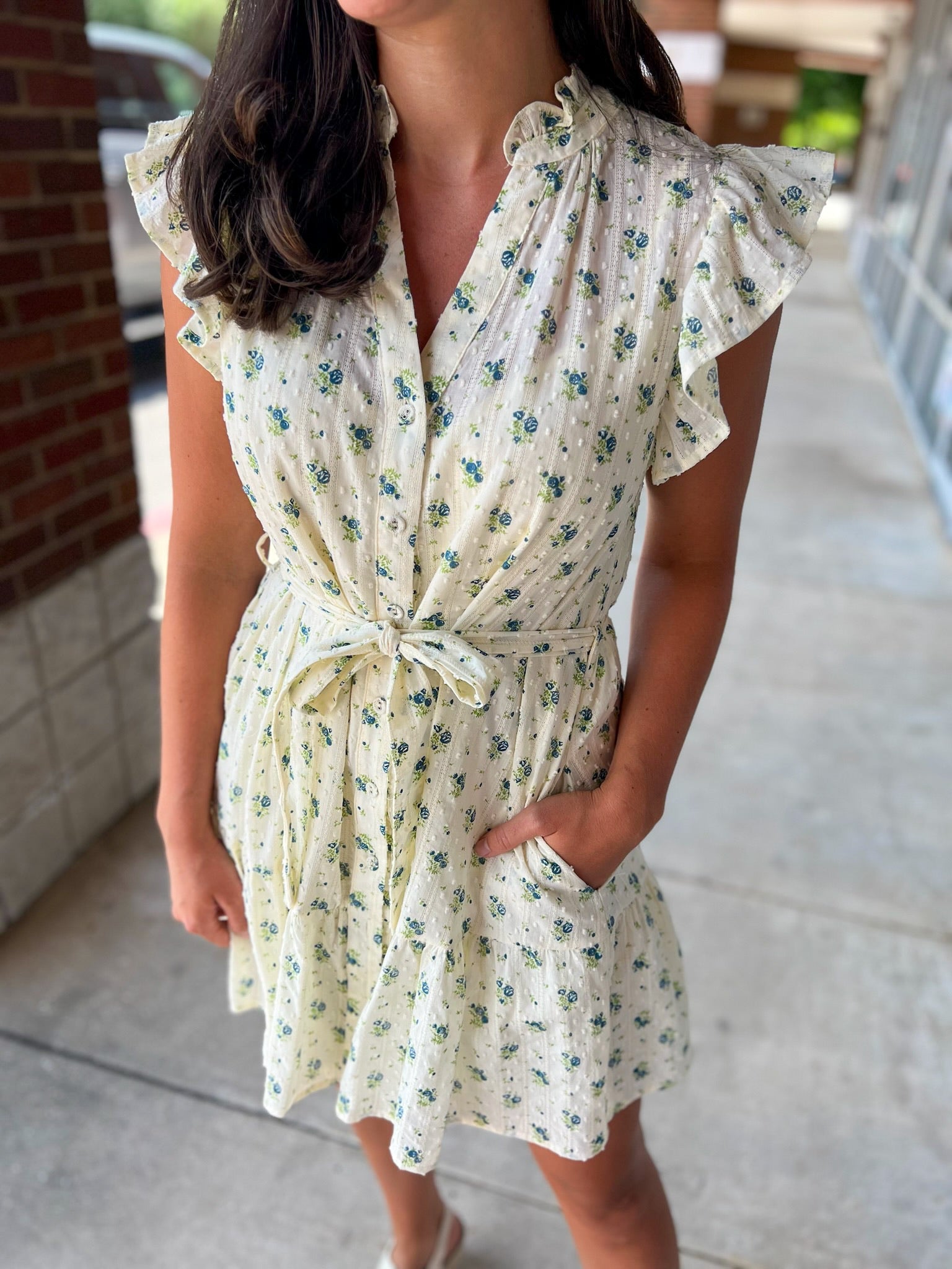 Make It Last Ivory Floral with Ruffle Sleeve and Tie Waist - A'Bekah's Boutique