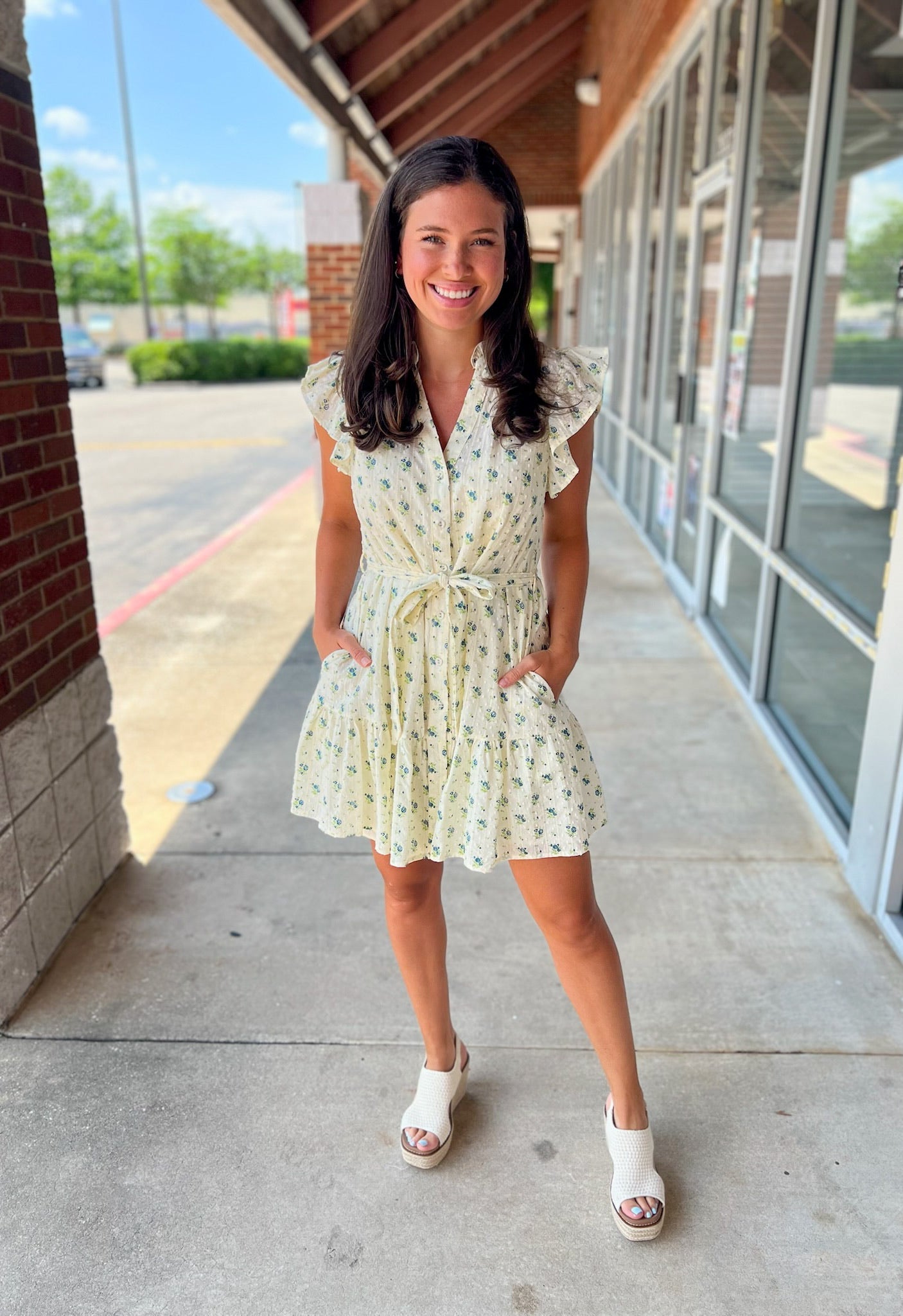 Make It Last Ivory Floral with Ruffle Sleeve and Tie Waist - A'Bekah's Boutique