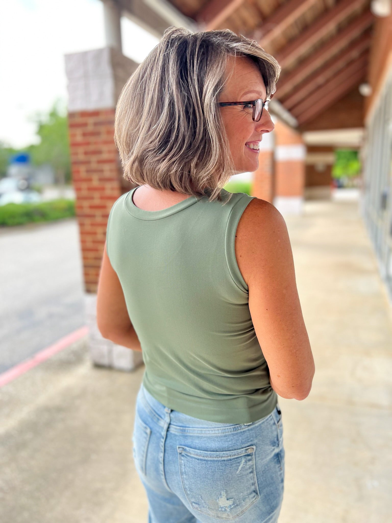 Make Your Day Smoky Olive Reversible High Low Neckline Tank Top (C) - A'Bekah's Boutique