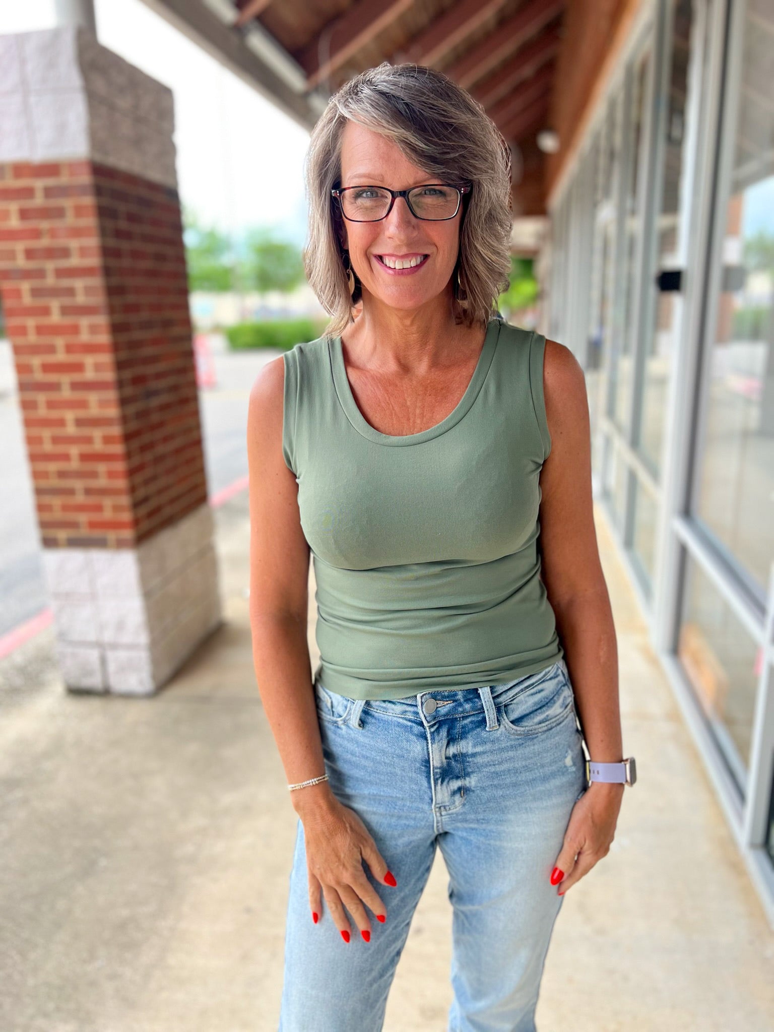 Make Your Day Smoky Olive Reversible High Low Neckline Tank Top (C) - A'Bekah's Boutique