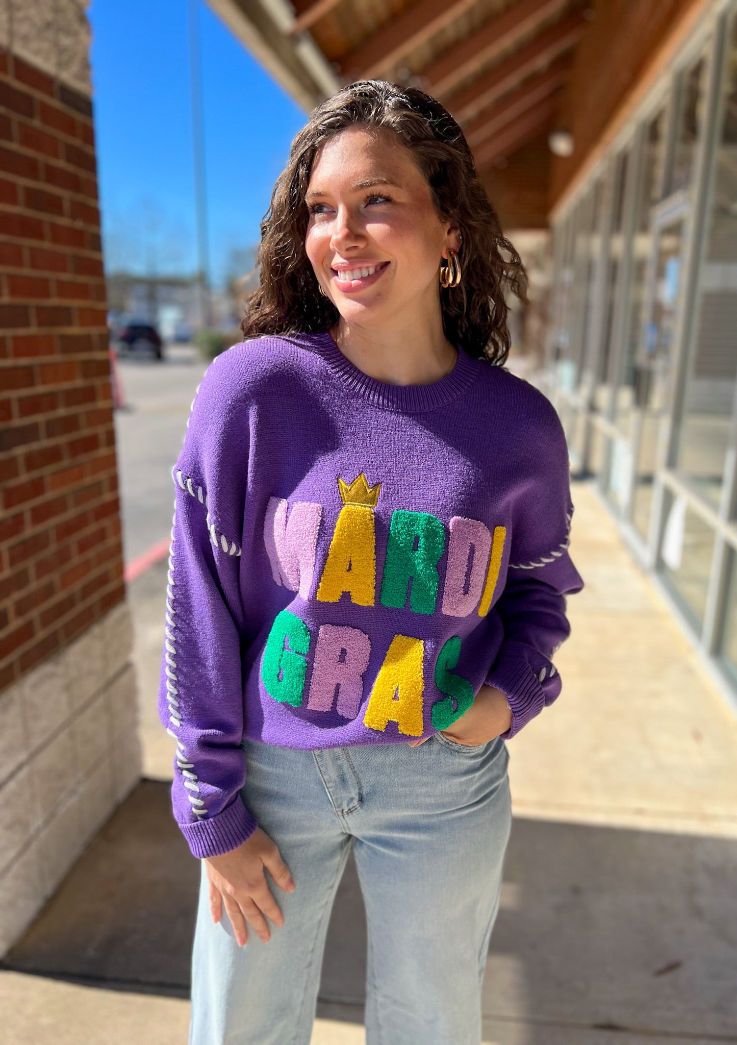 Mardi Gras Purple Sweater - A'Bekah's Boutique