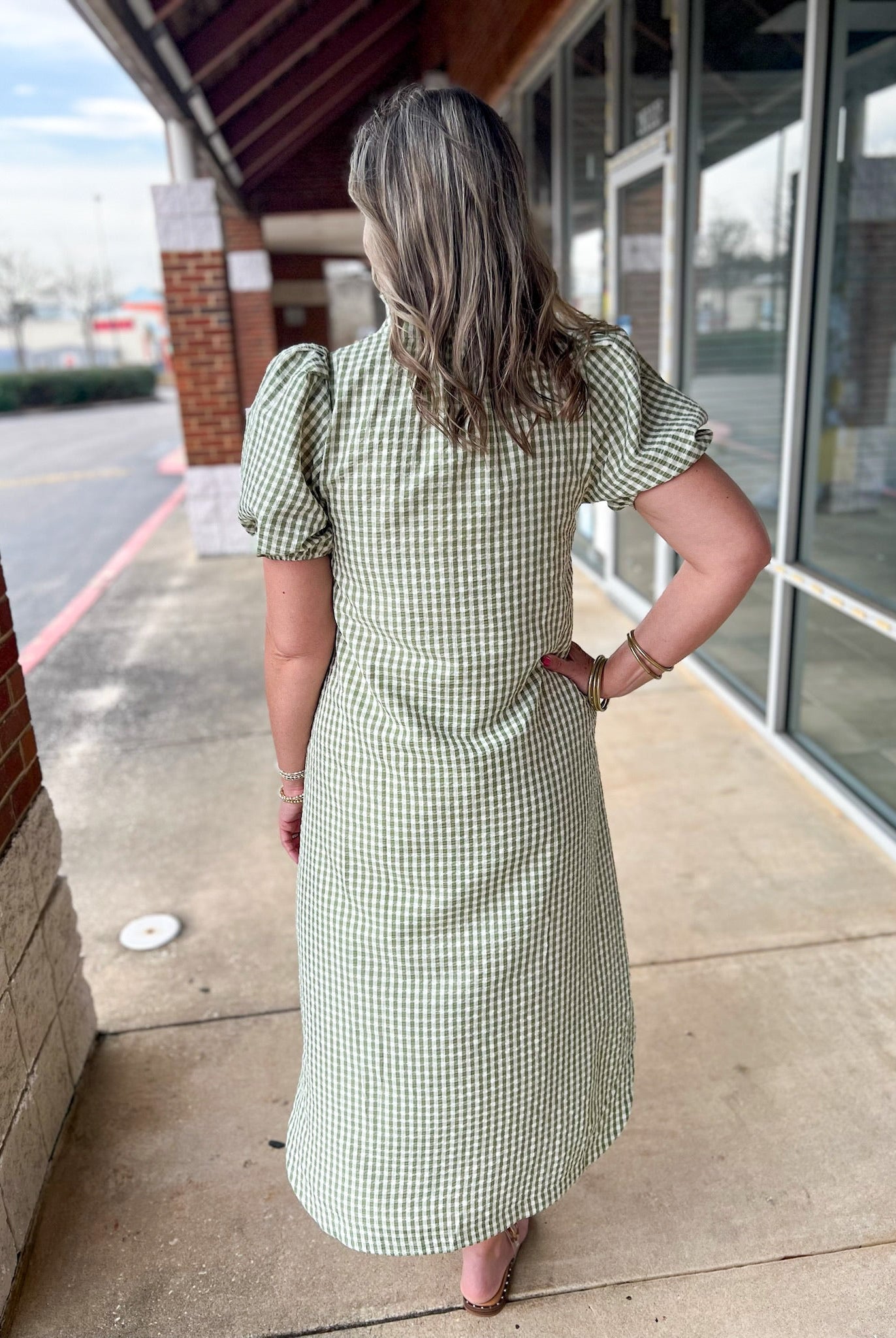 Matcha Green Checkered Button Up Midi Dress with Pockets - A'Bekah's Boutique