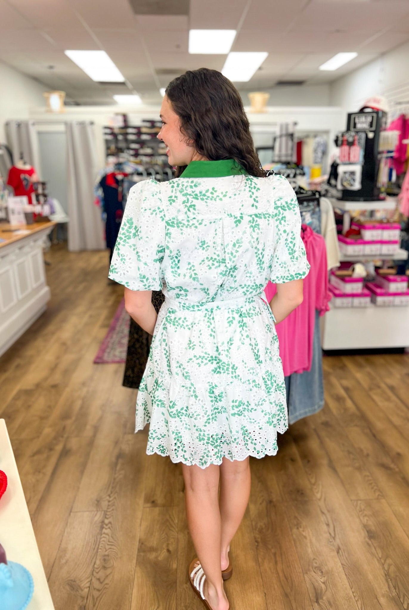 Matcha Green Floral Eyelet Dress with Removable Belt - A'Bekah's Boutique