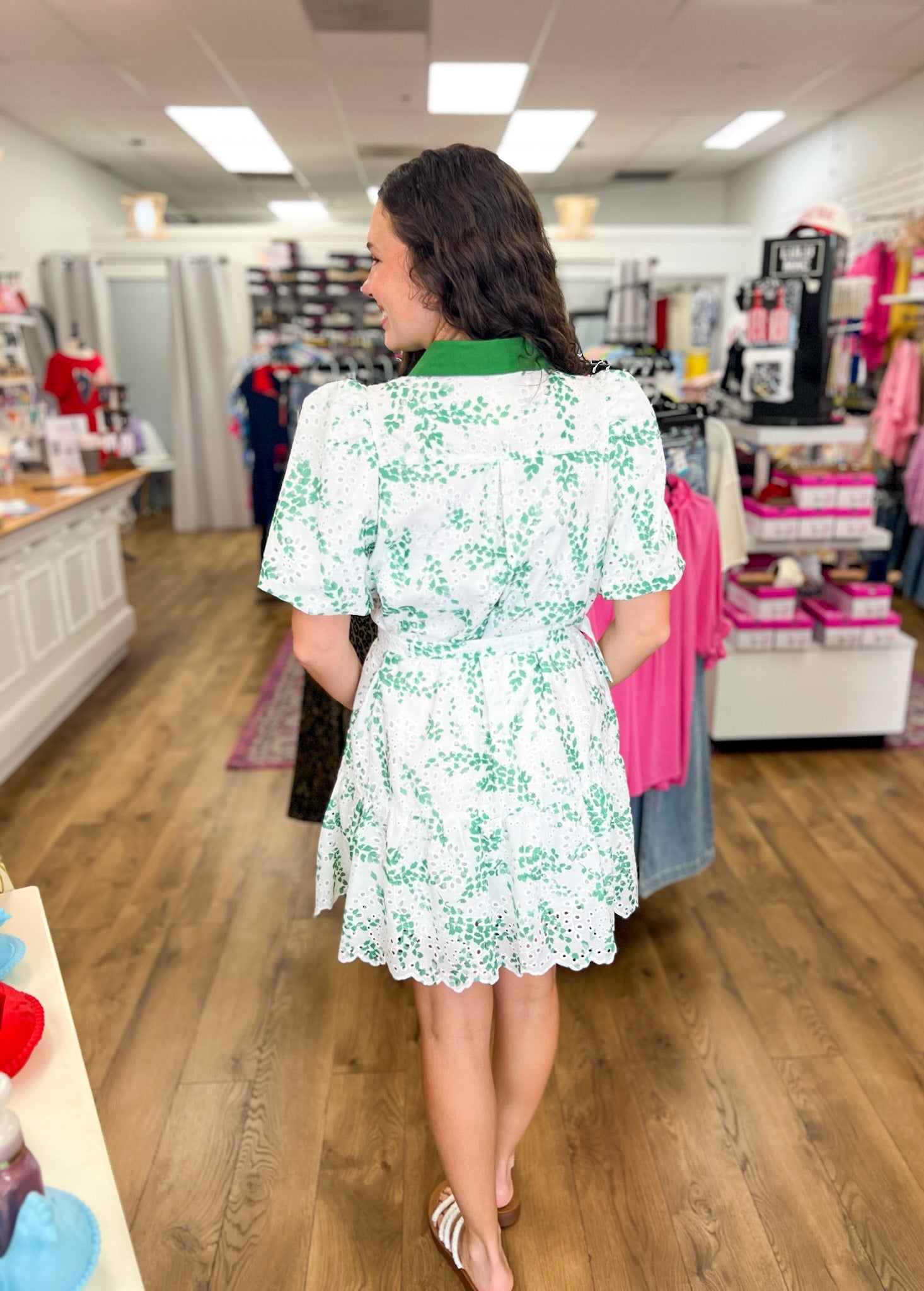 Matcha Green Floral Eyelet Dress with Removable Belt - A'Bekah's Boutique