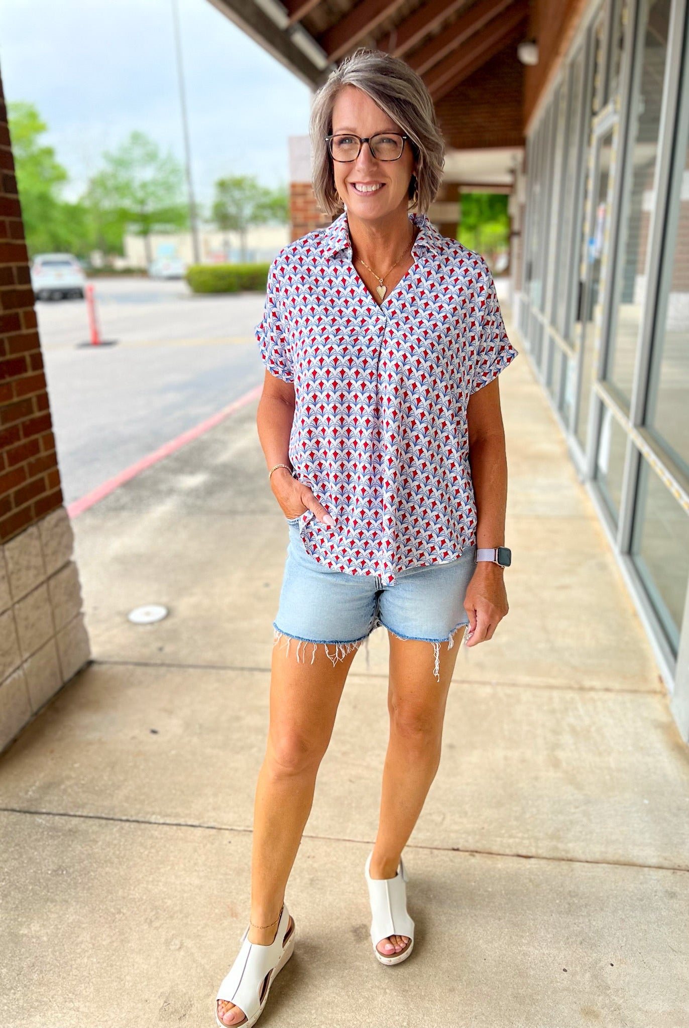 Medium Denim Mid Rise Distressed Hem Shorts 3.87" Inseam - A'Bekah's Boutique