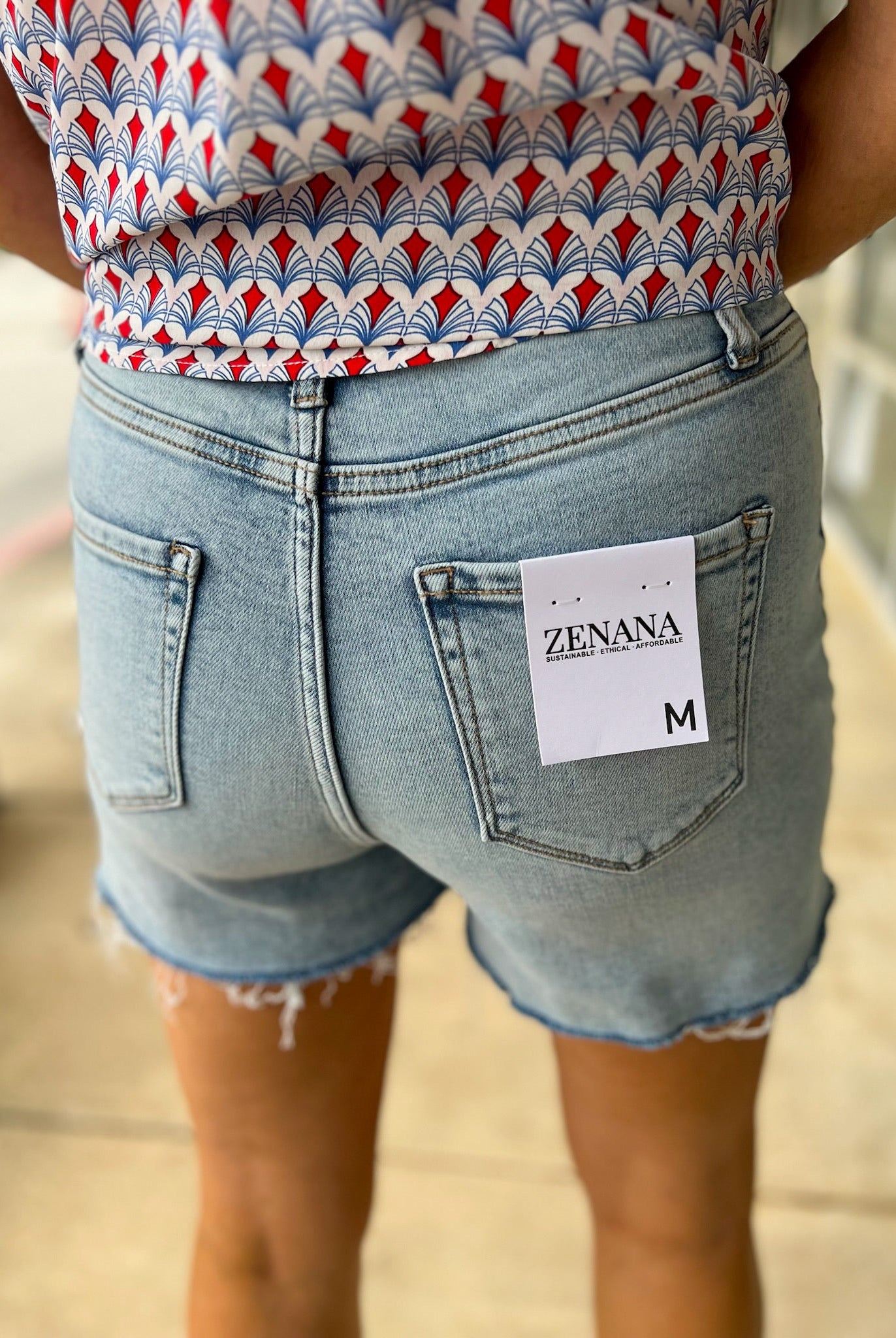 Medium Denim Mid Rise Distressed Hem Shorts 3.87" Inseam - A'Bekah's Boutique