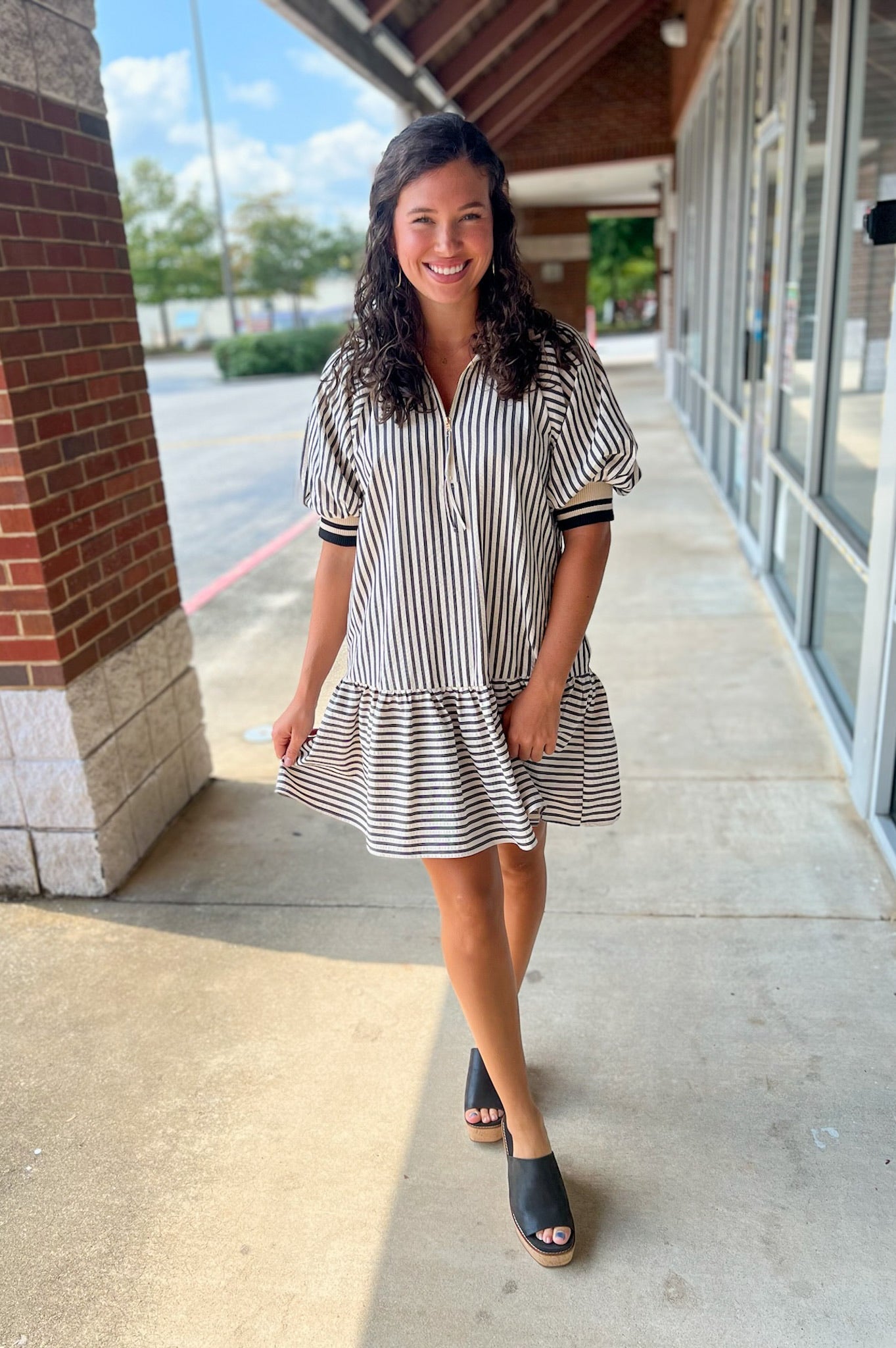 Meet Me Black Striped Drop Waist Dress with Accent Band Trim - A'Bekah's Boutique