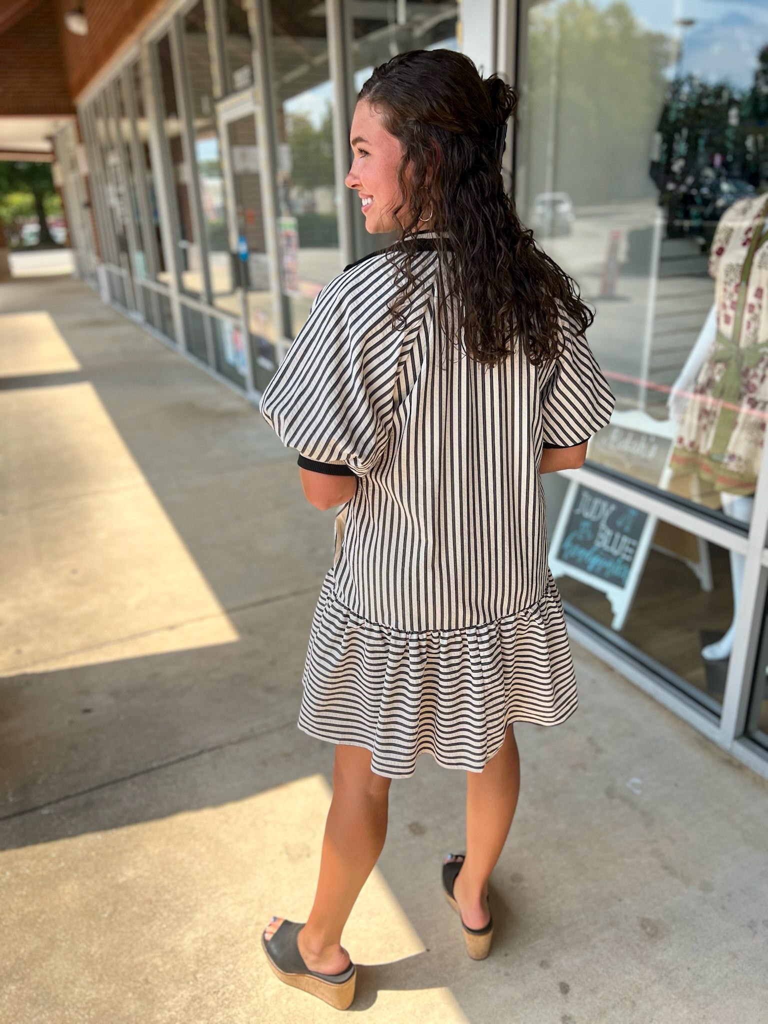 Meet Me Black Striped Drop Waist Dress with Accent Band Trim - A'Bekah's Boutique