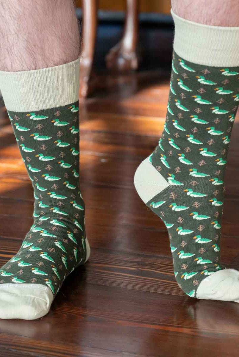 Men's Duck Socks Hunter Green/Taupe One Size - A'Bekah's Boutique