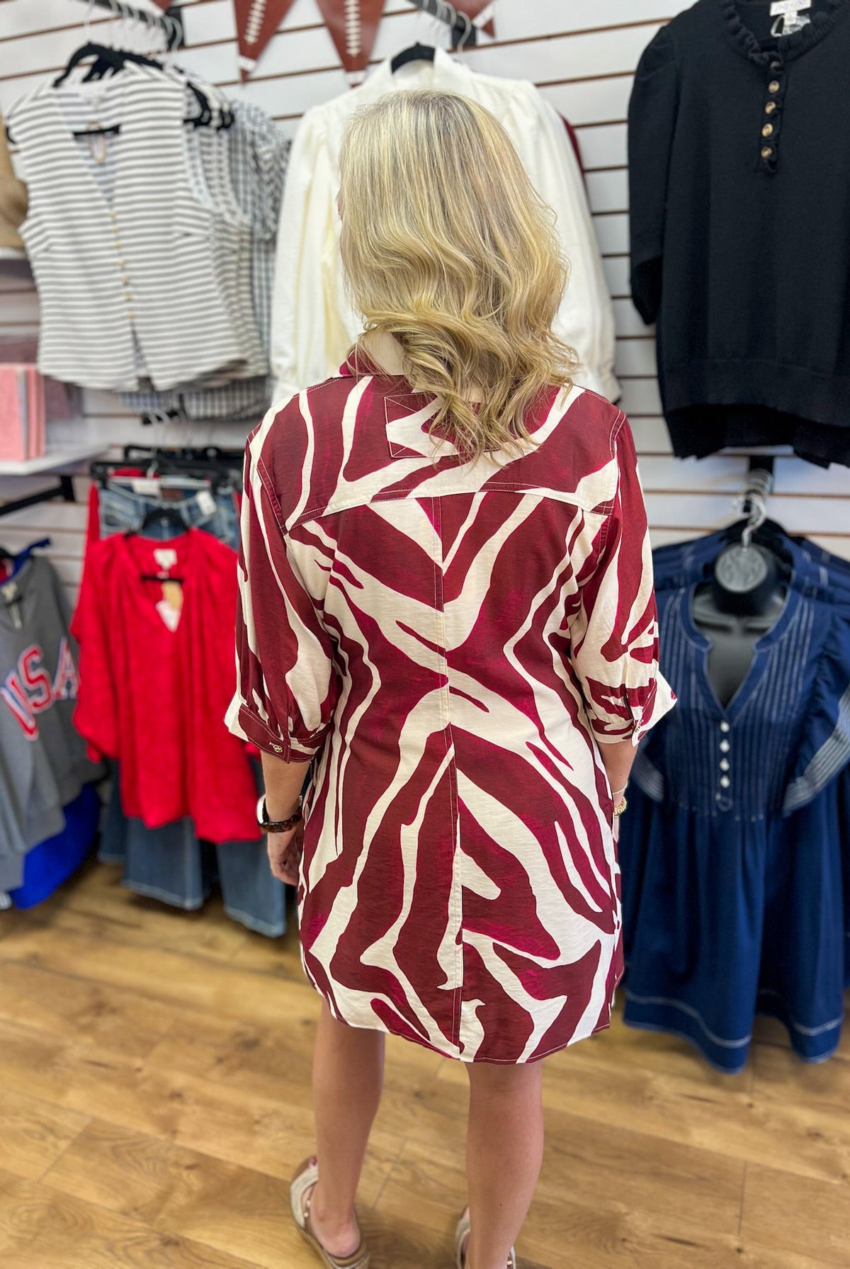 Merlot Abstract Print Dress with Self-Tie Waist - A'Bekah's Boutique