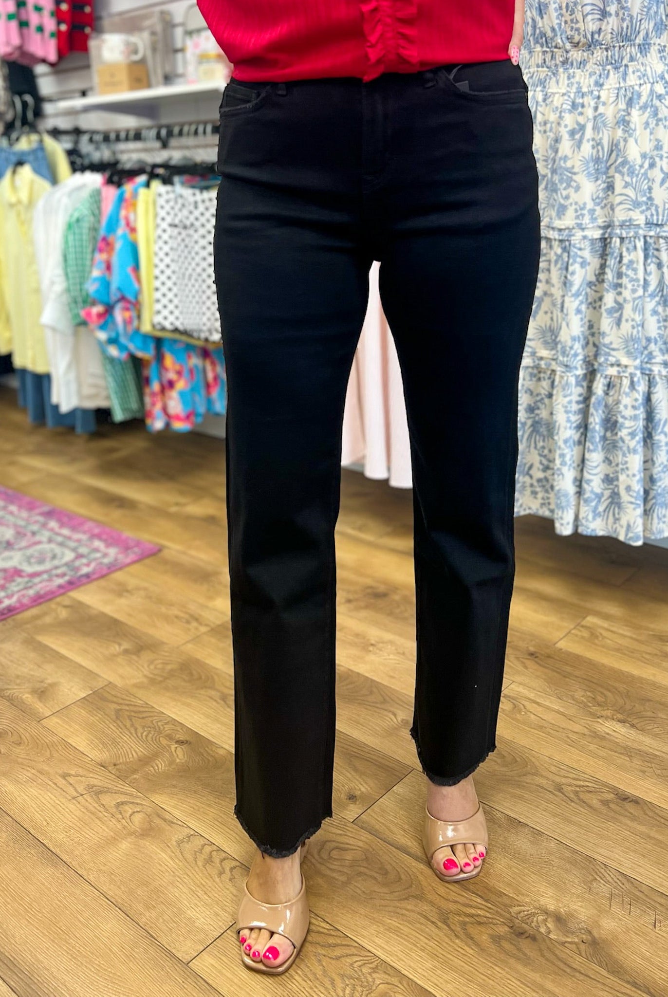 Mica Black Cat High Rise Slim Wide Leg Jeans 31" Inseam - A'Bekah's Boutique