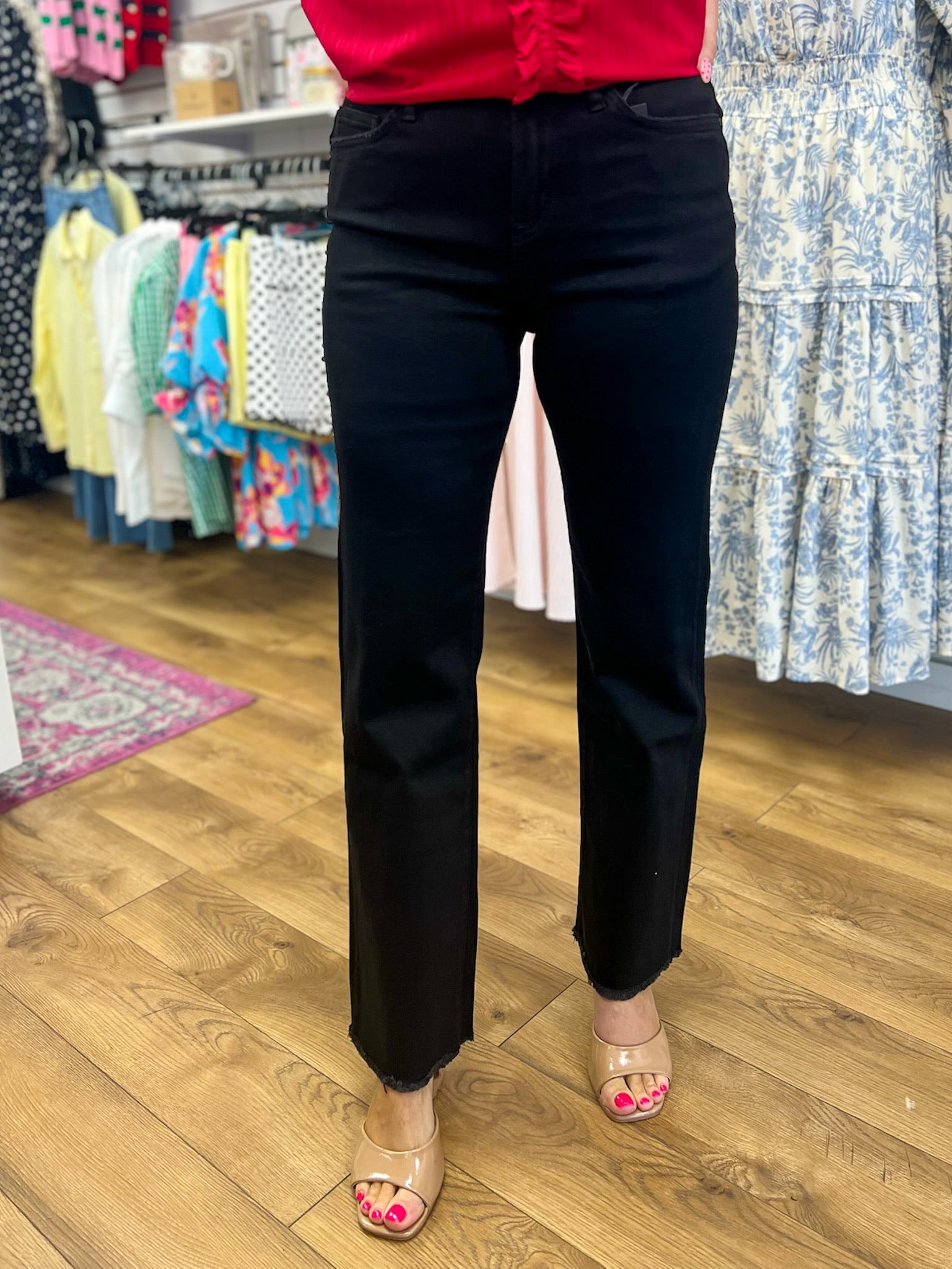 Mica Black Cat High Rise Slim Wide Leg Jeans 31" Inseam - A'Bekah's Boutique