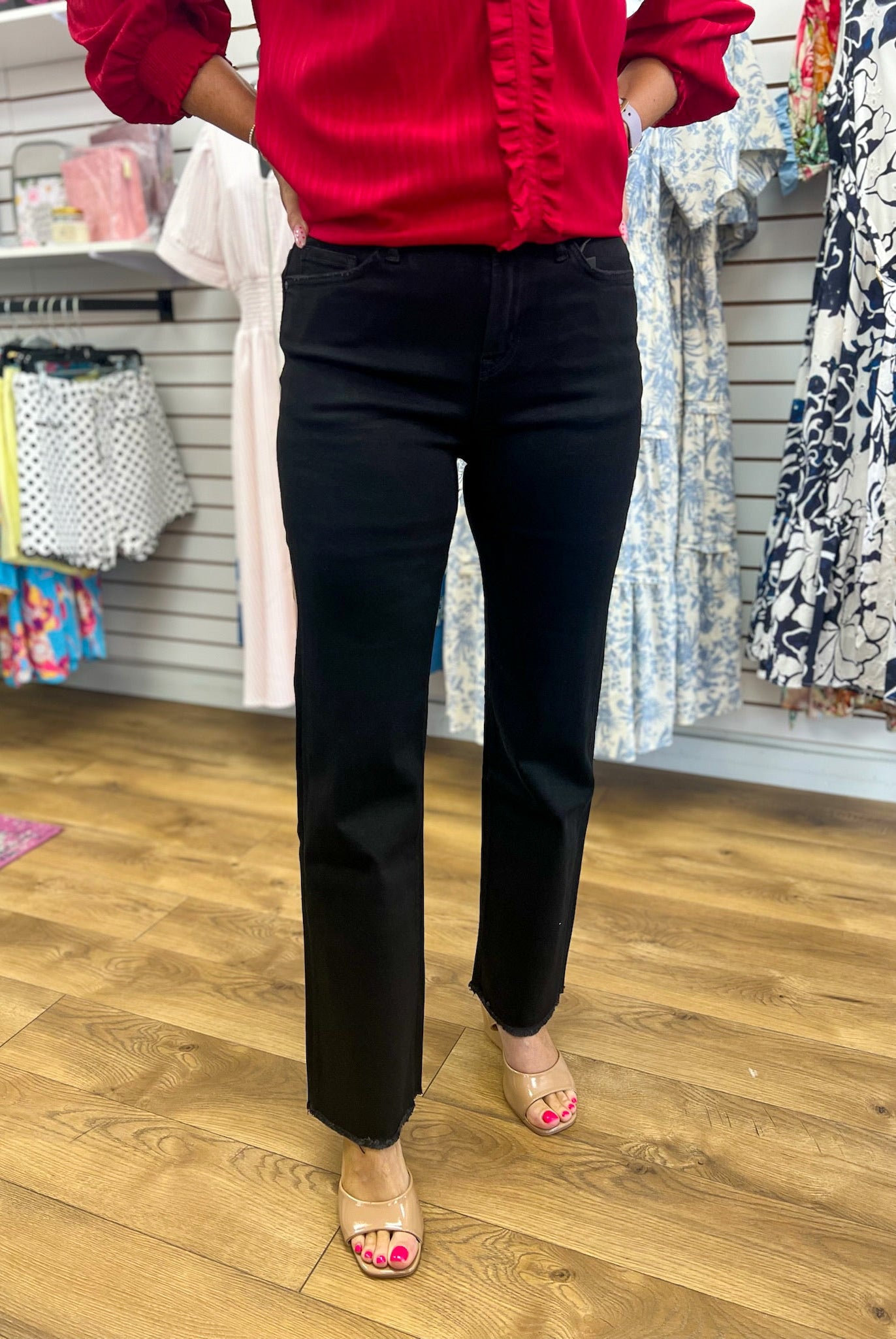 Mica Black Cat High Rise Slim Wide Leg Jeans 31" Inseam - A'Bekah's Boutique