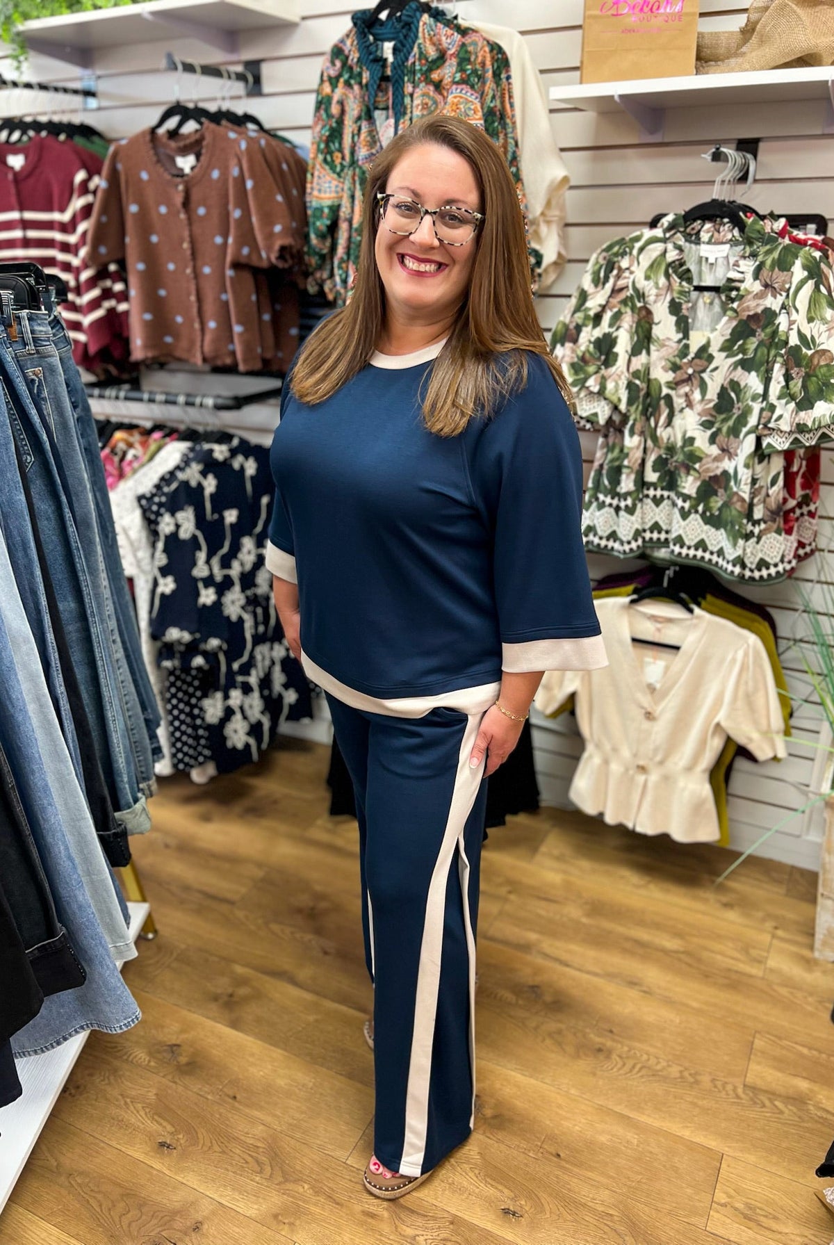 Midnight Blue Luxeknit Colorblock Wide Leg Pants Set - A'Bekah's Boutique