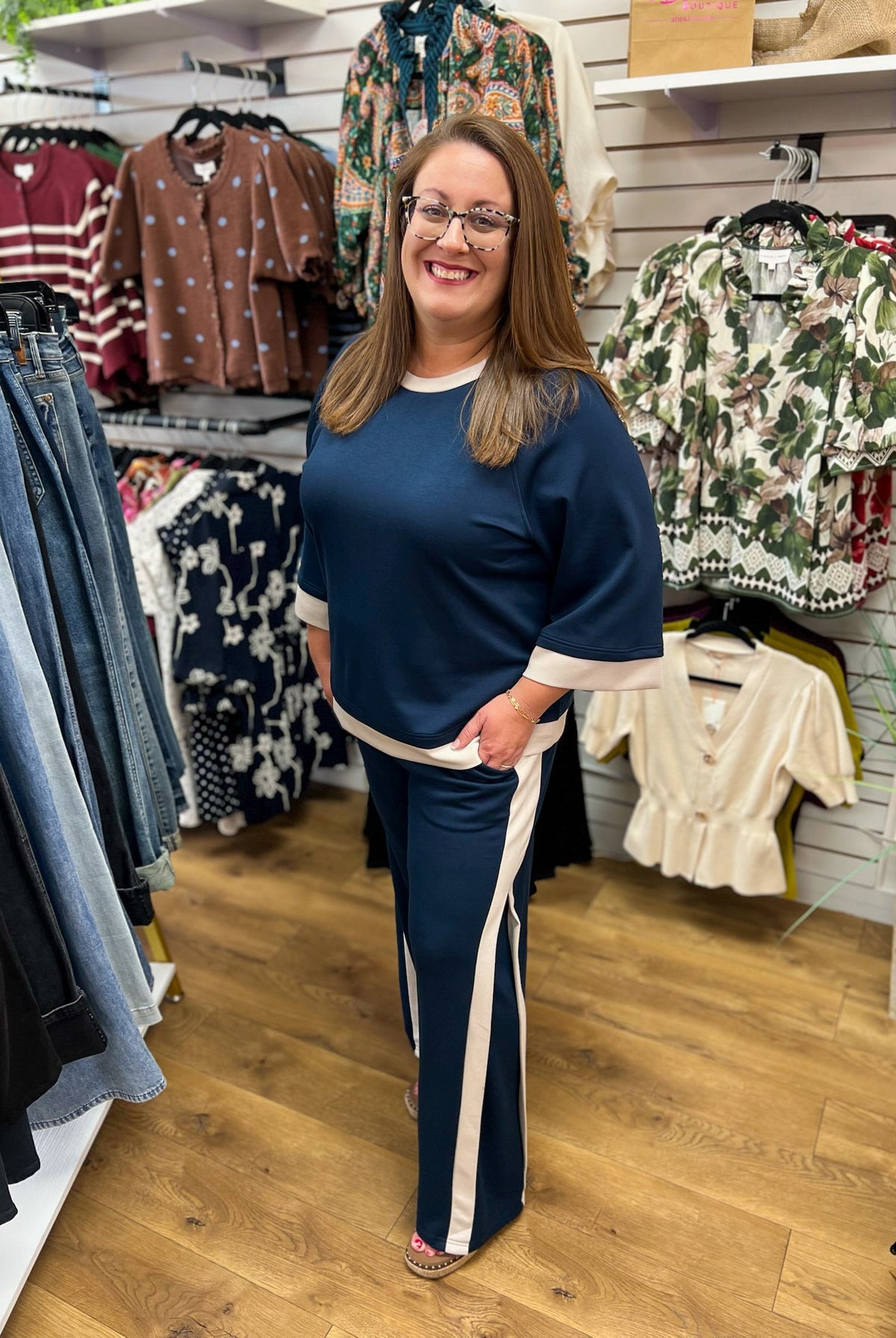 Midnight Blue Luxeknit Colorblock Wide Leg Pants Set - A'Bekah's Boutique