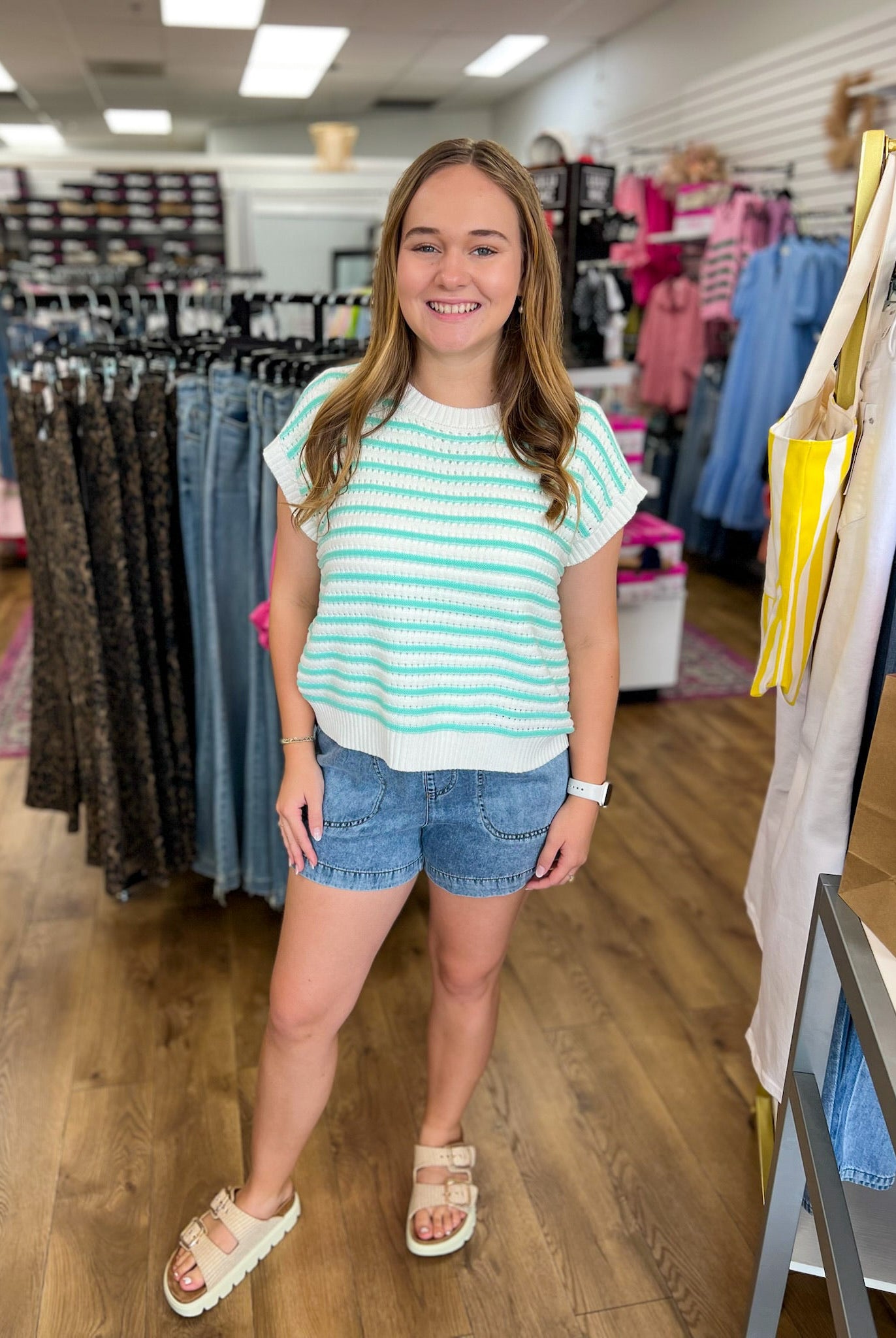 Mint Striped Sleeveless Knit Top - A'Bekah's Boutique