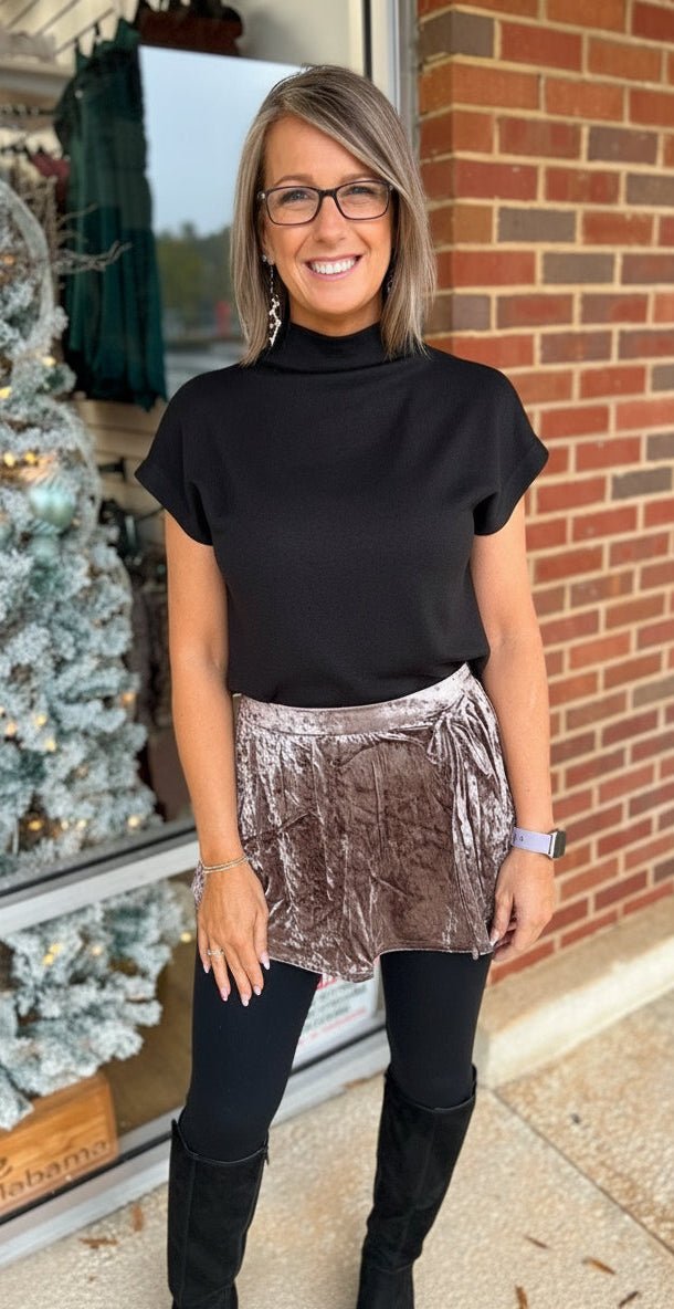 Mocha Crushed Velvet Wrap Skort - A'Bekah's Boutique