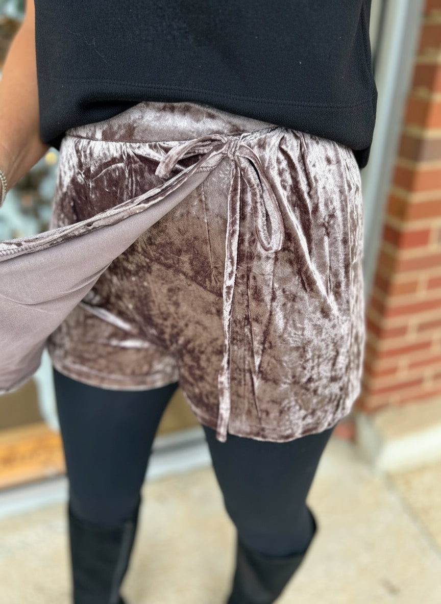 Mocha Crushed Velvet Wrap Skort - A'Bekah's Boutique