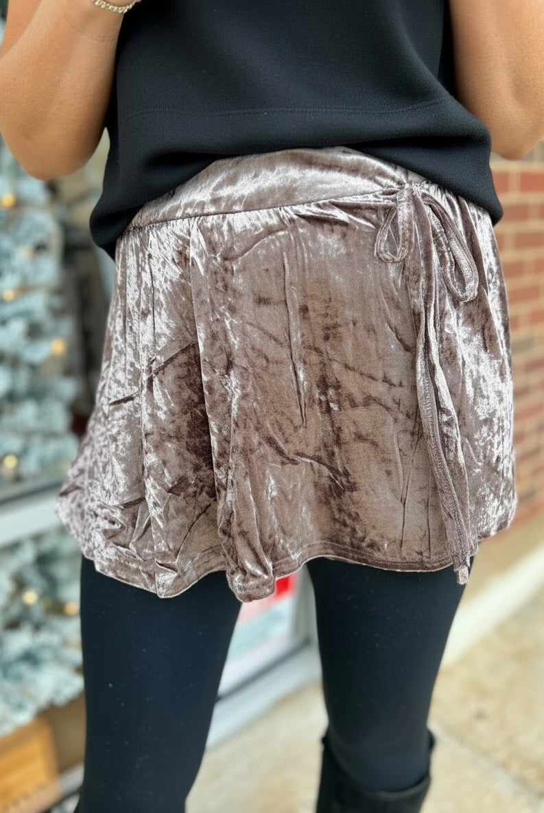 Mocha Crushed Velvet Wrap Skort - A'Bekah's Boutique