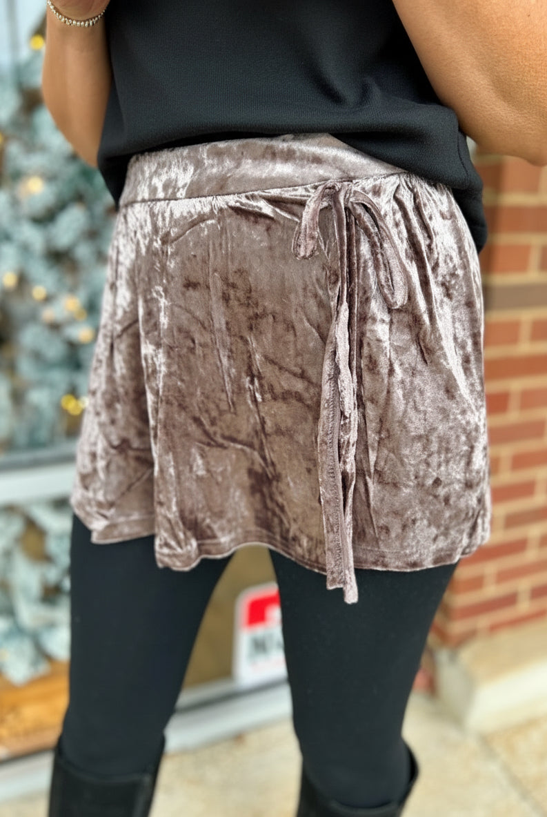 Mocha Crushed Velvet Wrap Skort - A'Bekah's Boutique