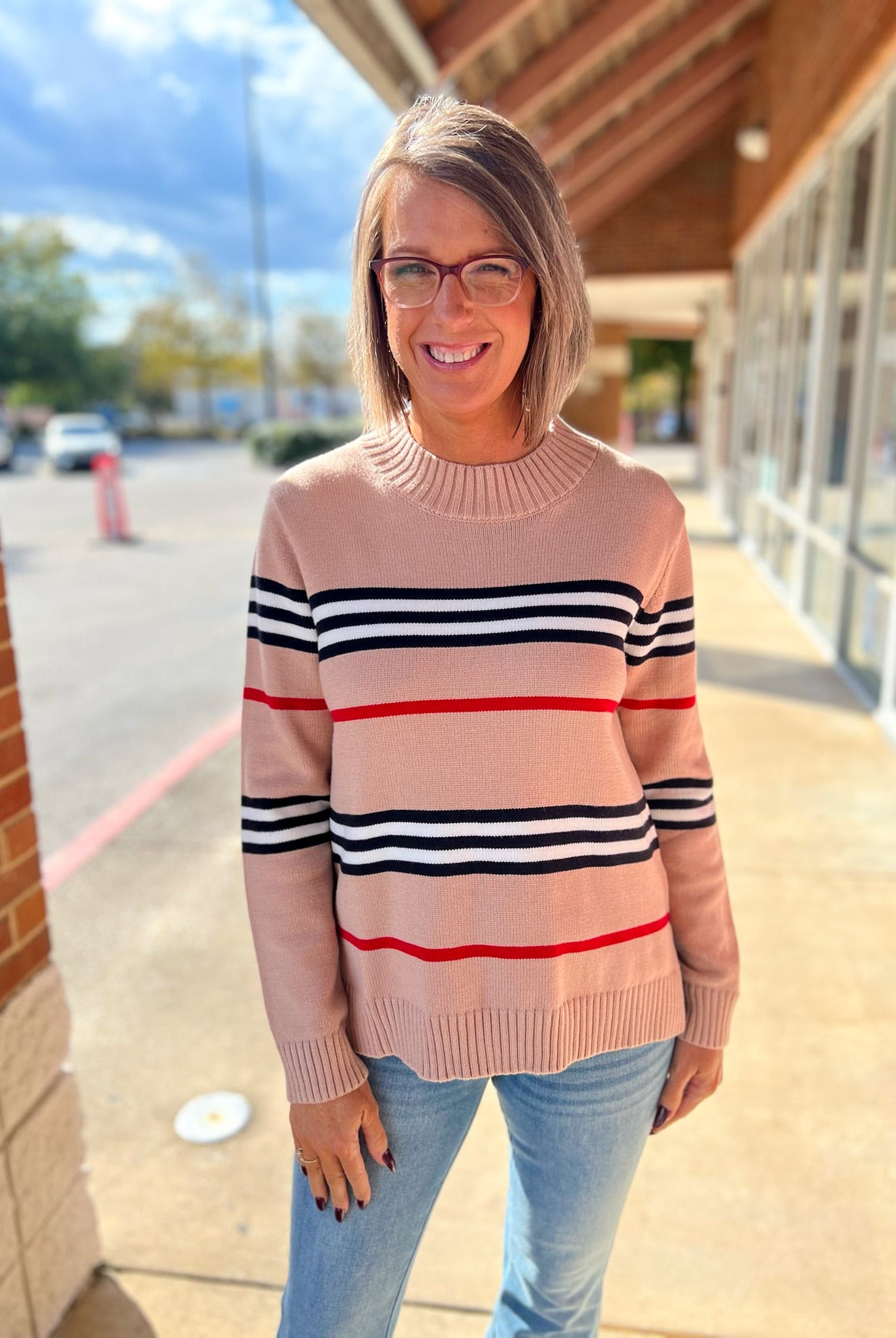 Mocha Striped Long Sleeve Crewneck Sweater - A'Bekah's Boutique