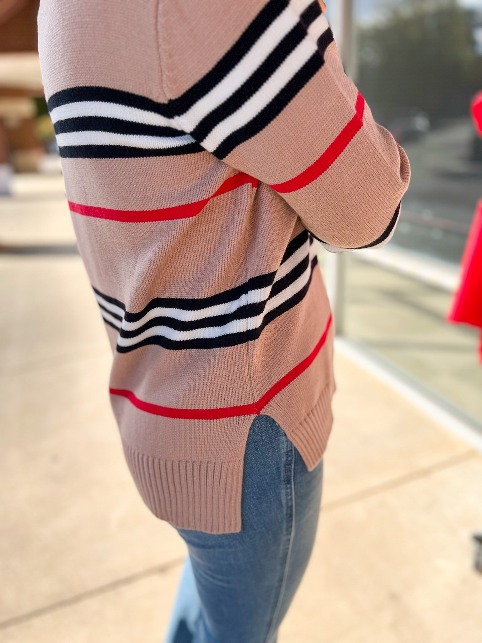 Mocha Striped Long Sleeve Crewneck Sweater - A'Bekah's Boutique