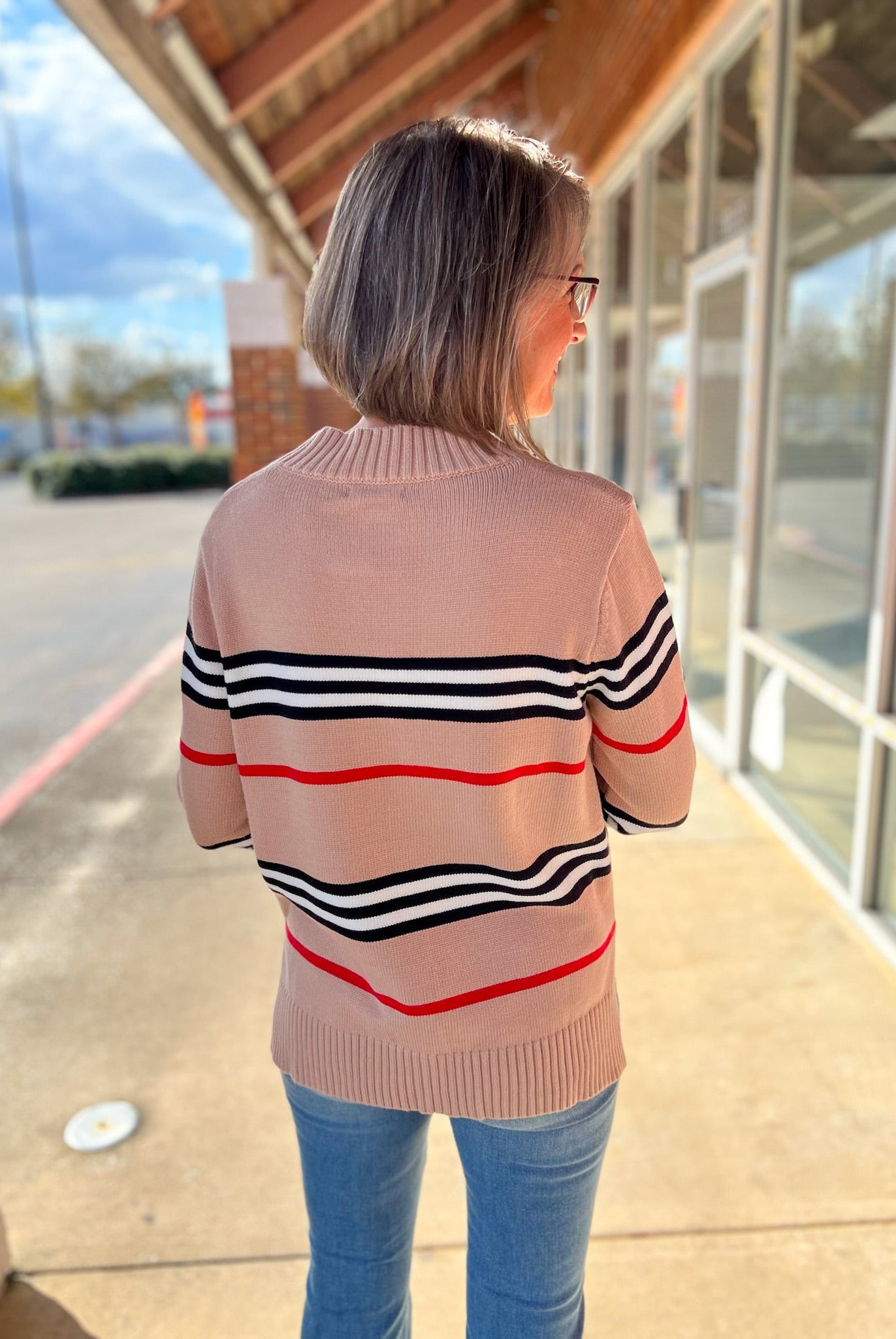 Mocha Striped Long Sleeve Crewneck Sweater - A'Bekah's Boutique