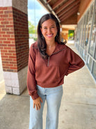 Moving Forward Chestnut Brown Half Zip Sweatshirt - A'Bekah's Boutique
