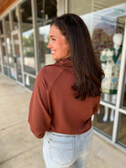 Moving Forward Chestnut Brown Half Zip Sweatshirt - A'Bekah's Boutique