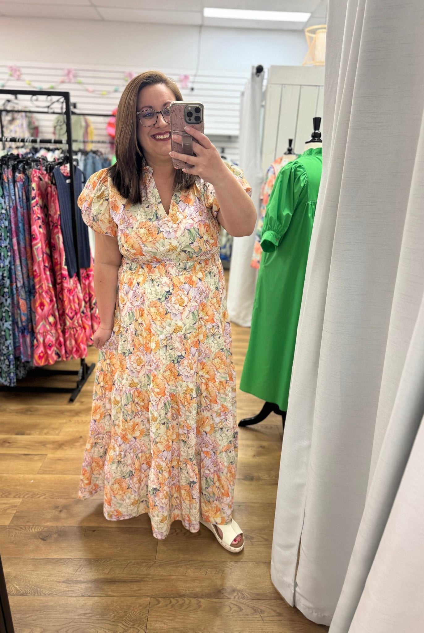 Multi Floral Maxi Dress with Short Puff Sleeves - A'Bekah's Boutique