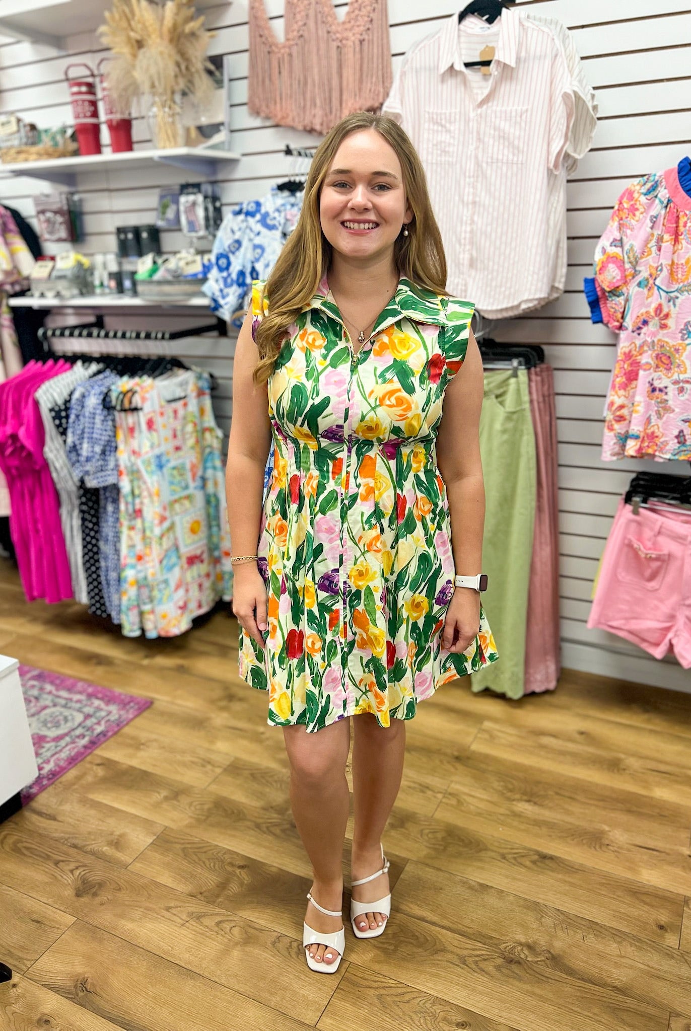 Multicolor Floral Zip Front Dress with Pockets - A'Bekah's Boutique