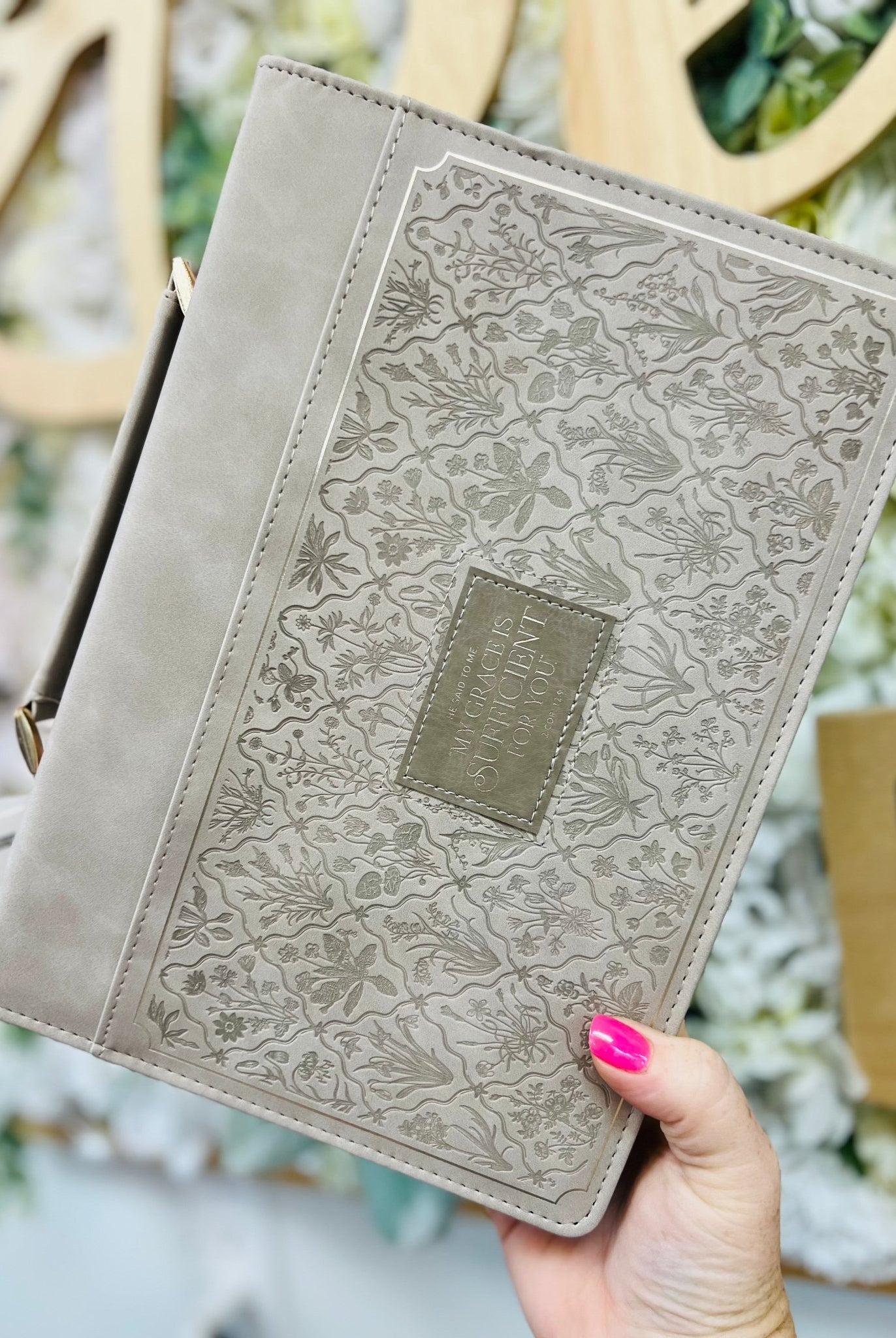 My Grace Is Sufficient 2 Cor. 12:9 Taupe Bible Cover - A'Bekah's Boutique