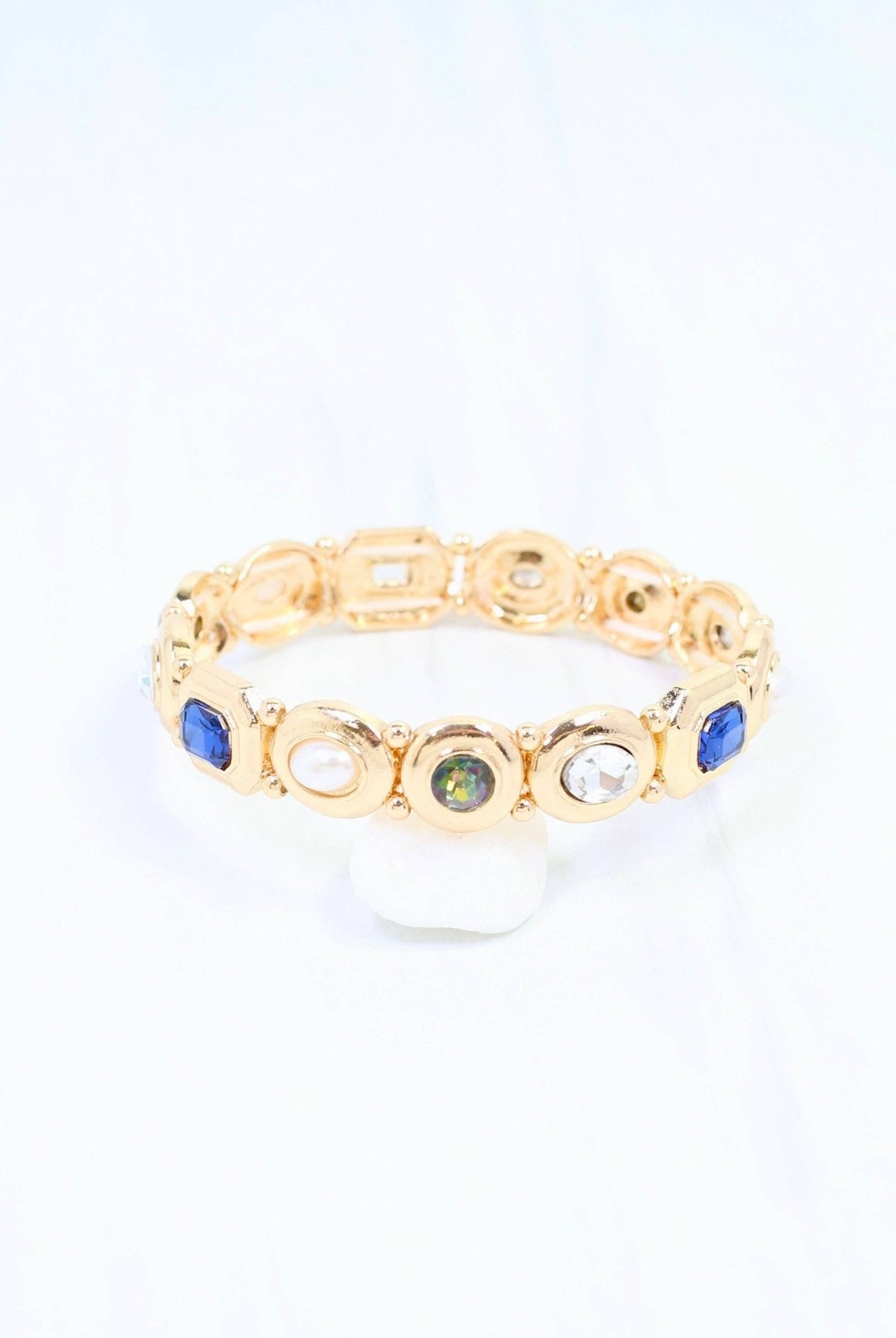 Nadia Gem Stone Stretch Bracelet Blue Multi - A'Bekah's Boutique