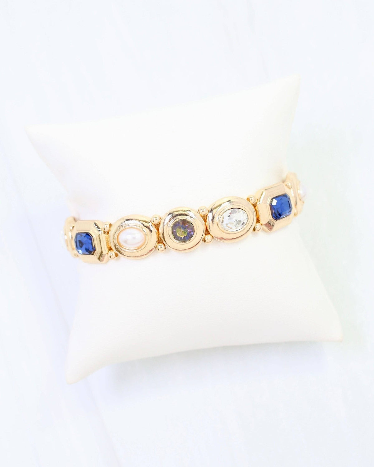 Nadia Gem Stone Stretch Bracelet Blue Multi - A'Bekah's Boutique
