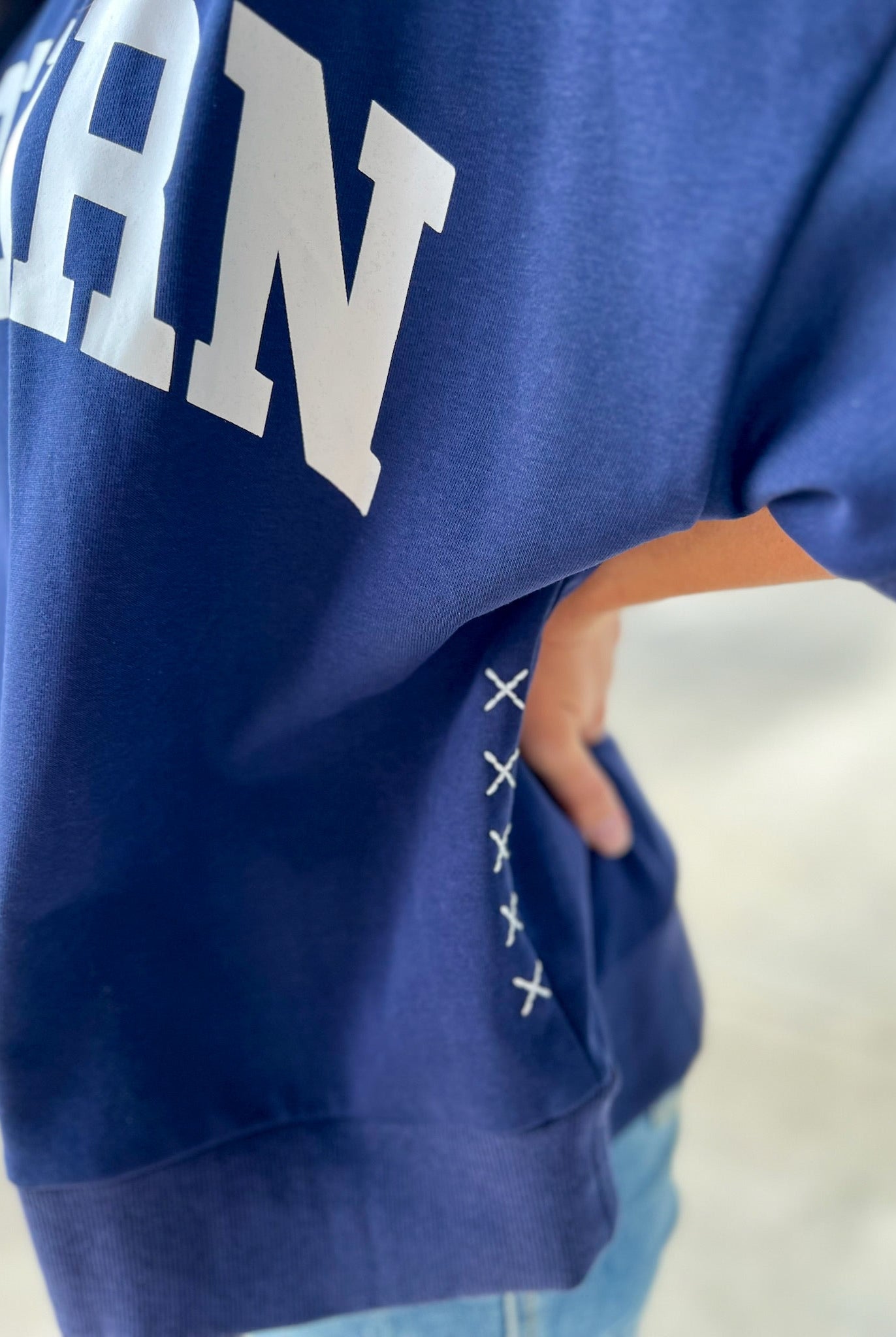 Navy Auburn Short Sleeve Sweatshirt with Relaxed Raglan Sleeves - A'Bekah's Boutique