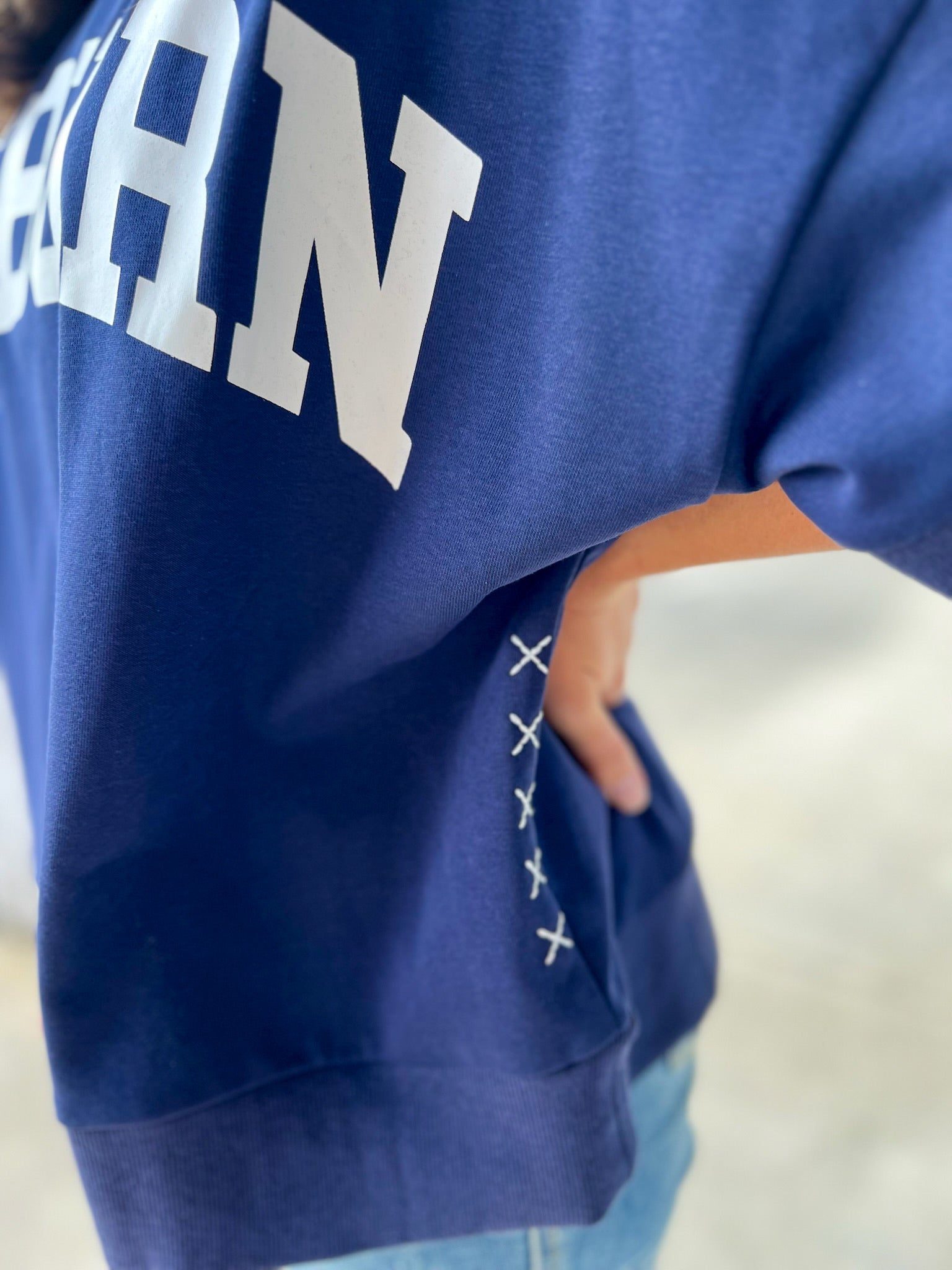 Navy Auburn Short Sleeve Sweatshirt with Relaxed Raglan Sleeves - A'Bekah's Boutique