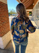 Navy Boho Paisley Print 3/4 Puff Sleeve Top (R) - A'Bekah's Boutique