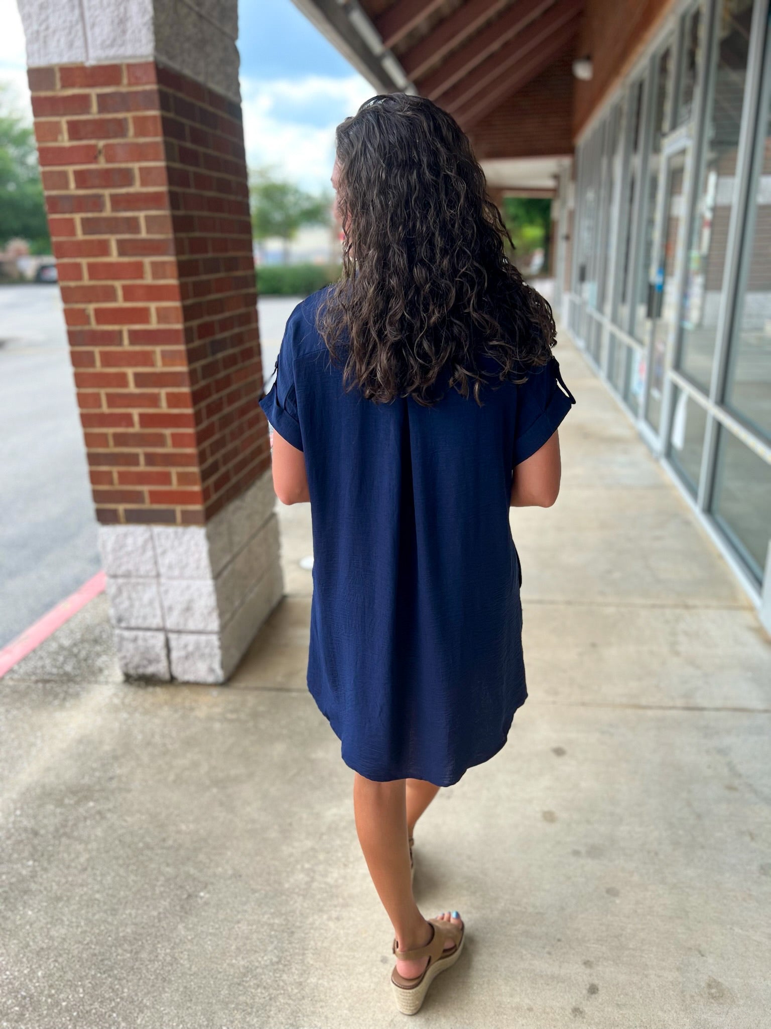 Navy Button Down Short Sleeve Shirt Dress - A'Bekah's Boutique