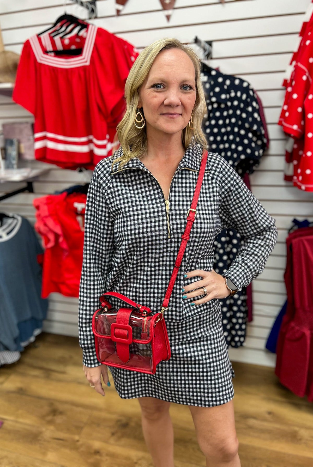 Navy Gingham Long Sleeve Half Zip Skort Set - A'Bekah's Boutique